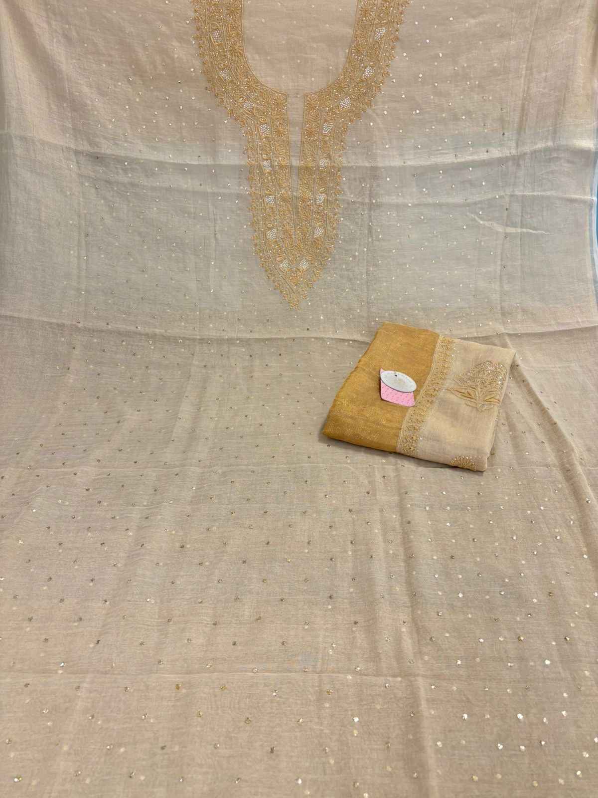 Dyeable Pure & Premium Tissue Chikankari Mukaish Kurta & Dupatta
