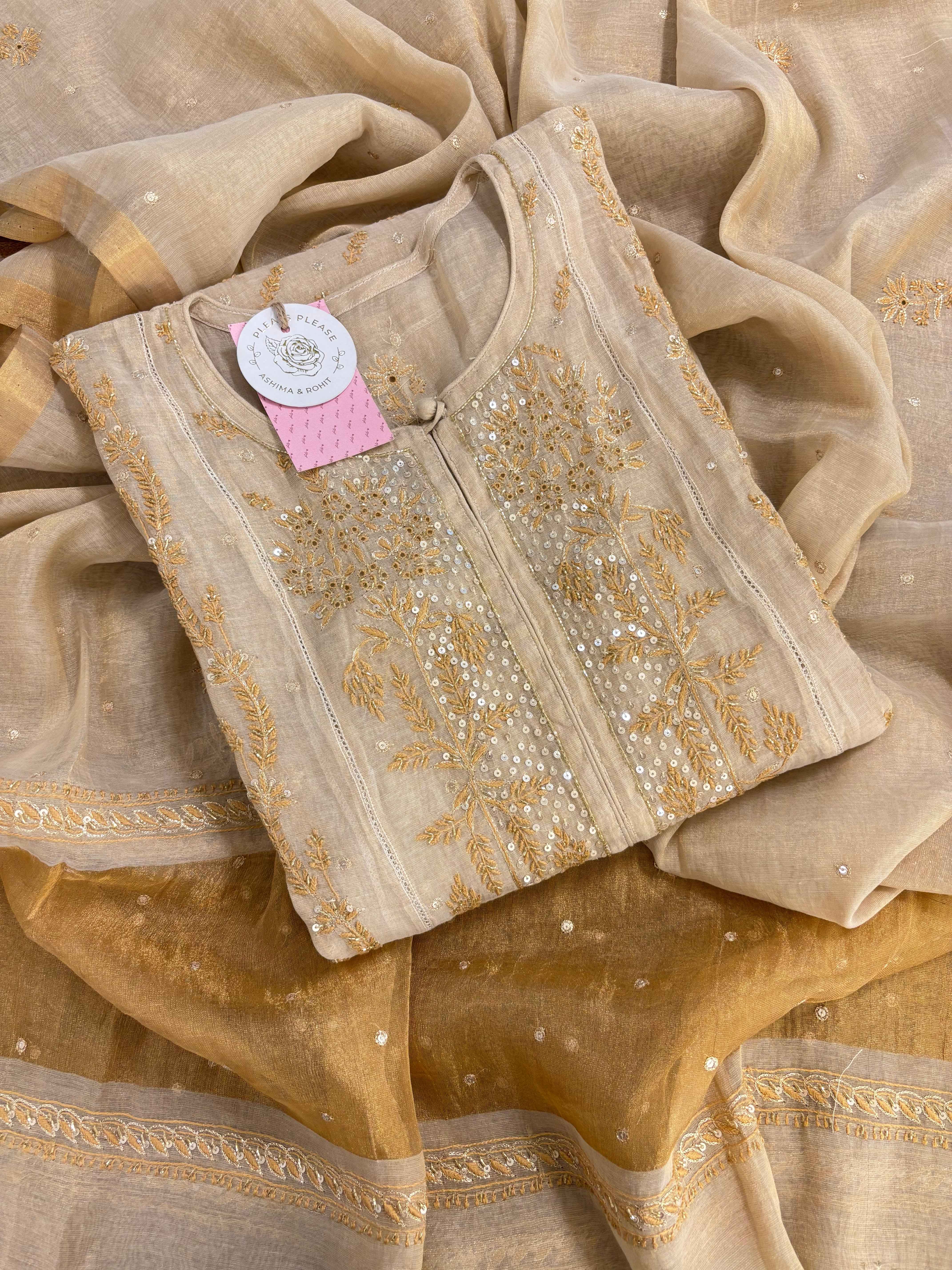 Dyeable Pure & Premium Tissue Chikankari Kurta & Dupatta