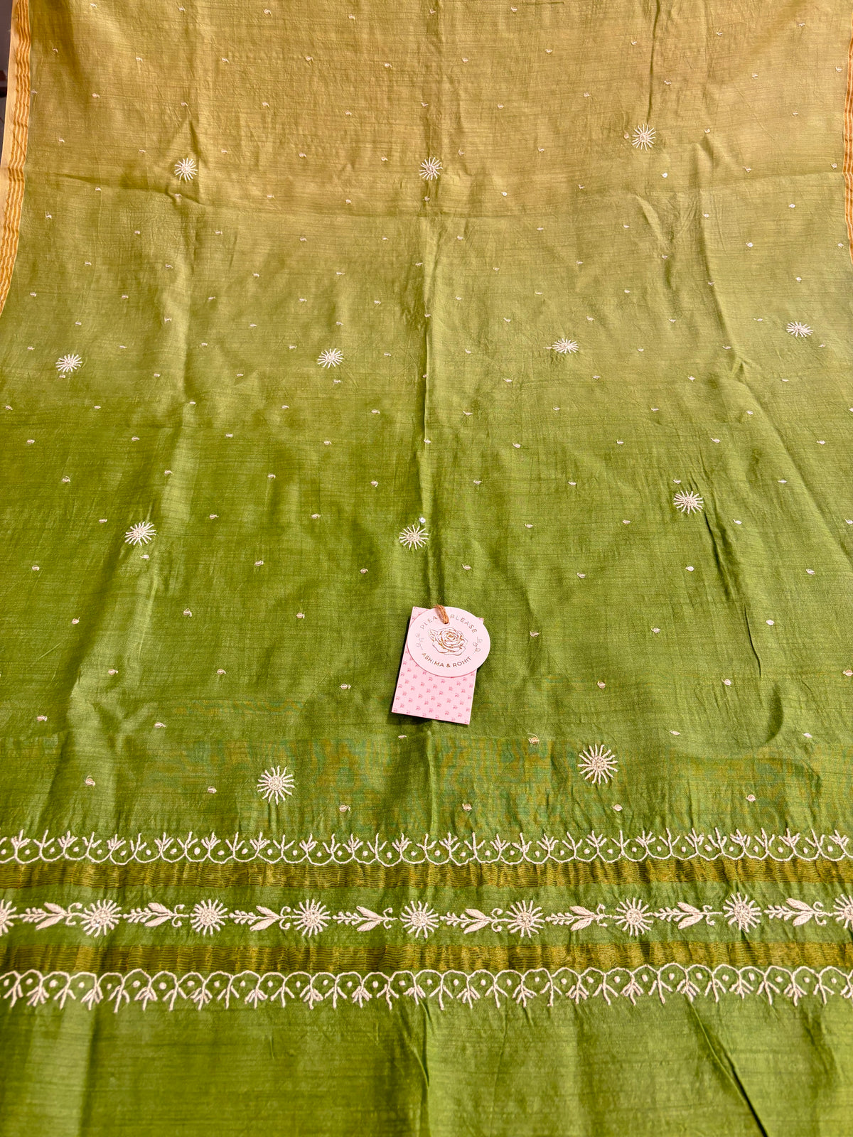 Green Ombré Pure Monga Silk Chikankari Anarkali & Dupatta