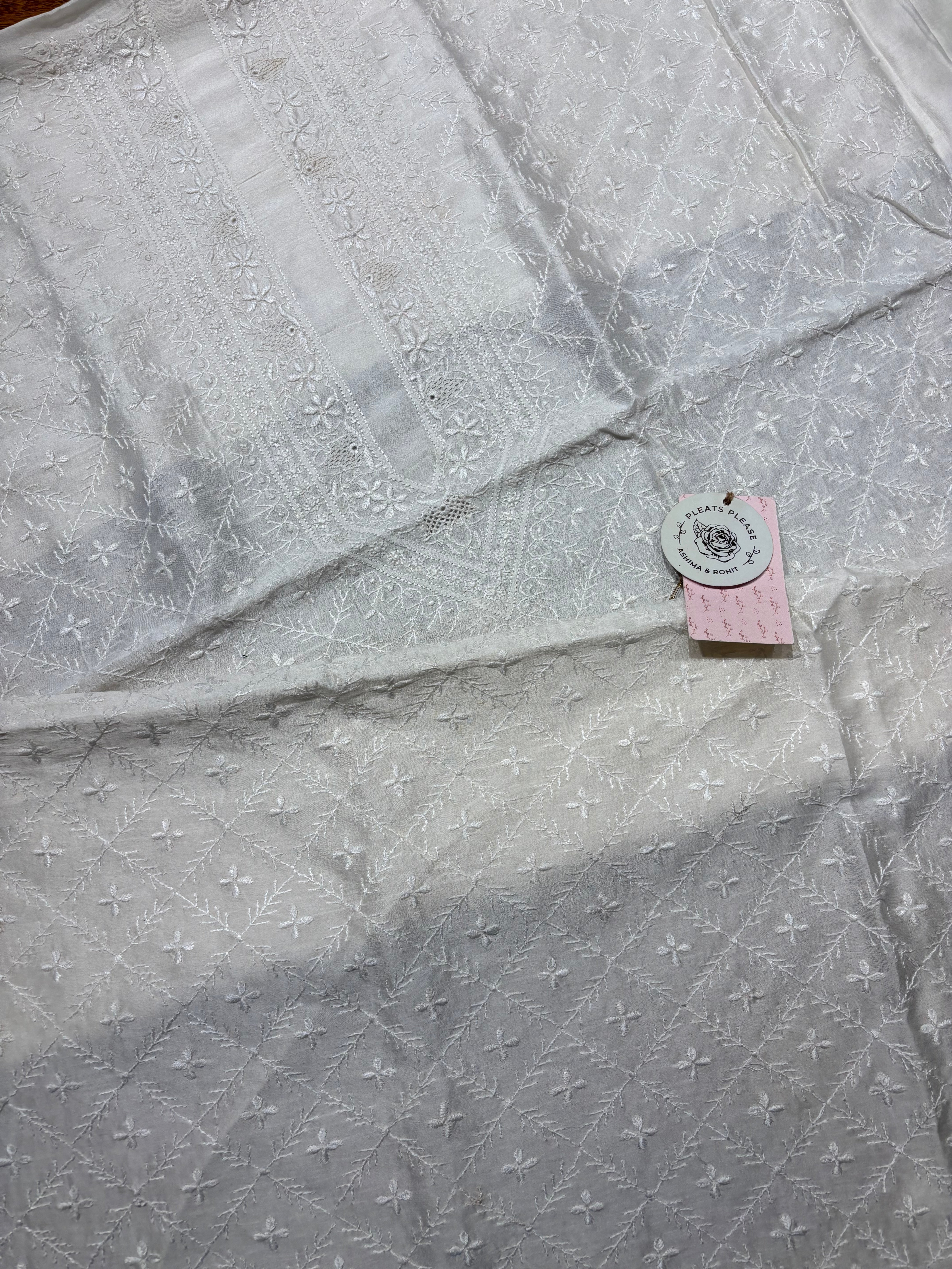 Dyeable Pure Chanderi Silk Chikankari Men’s Kurta Fabric