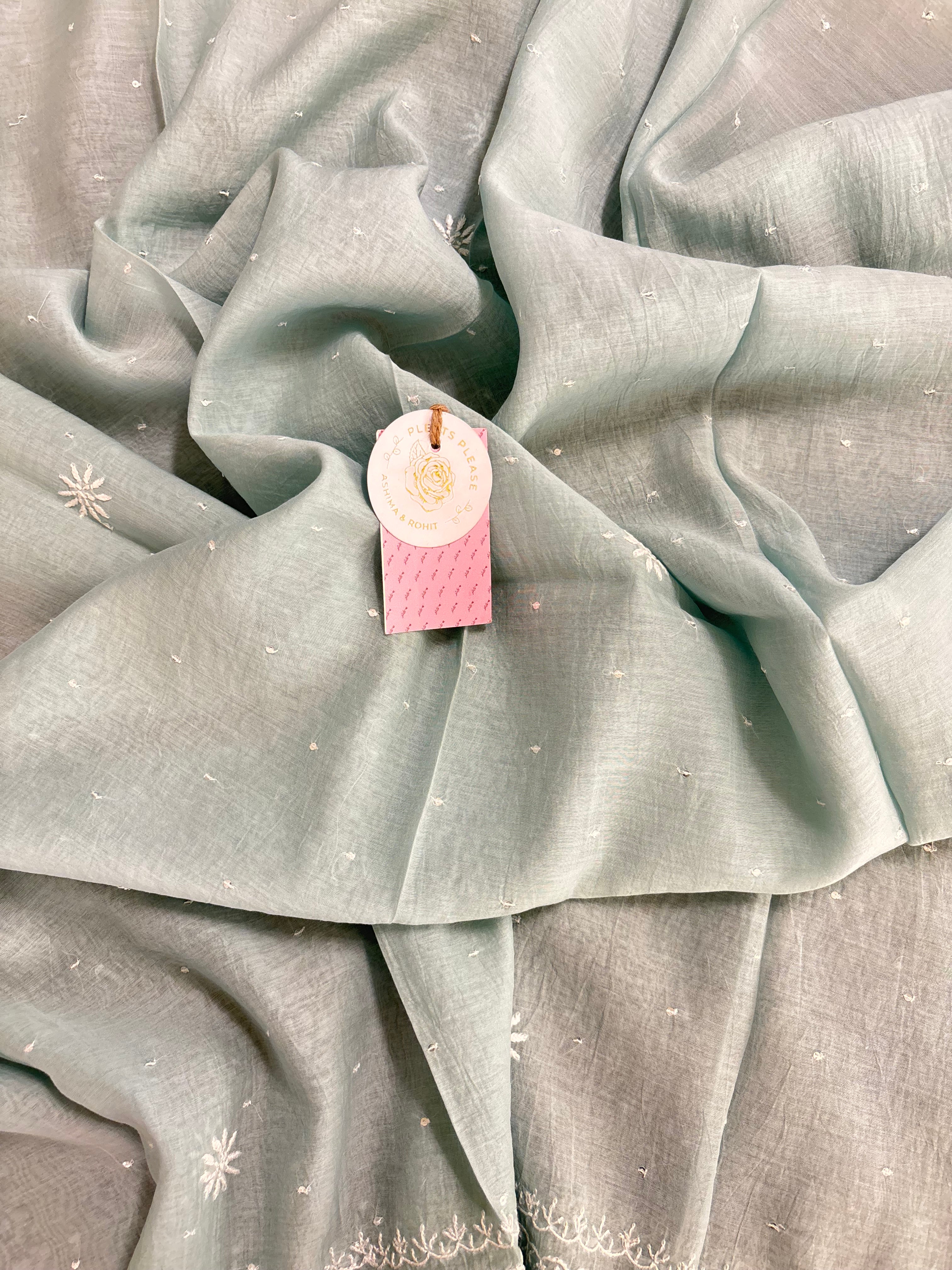 Ice Blue Chanderi Chikankari Kurta & Dupatta
