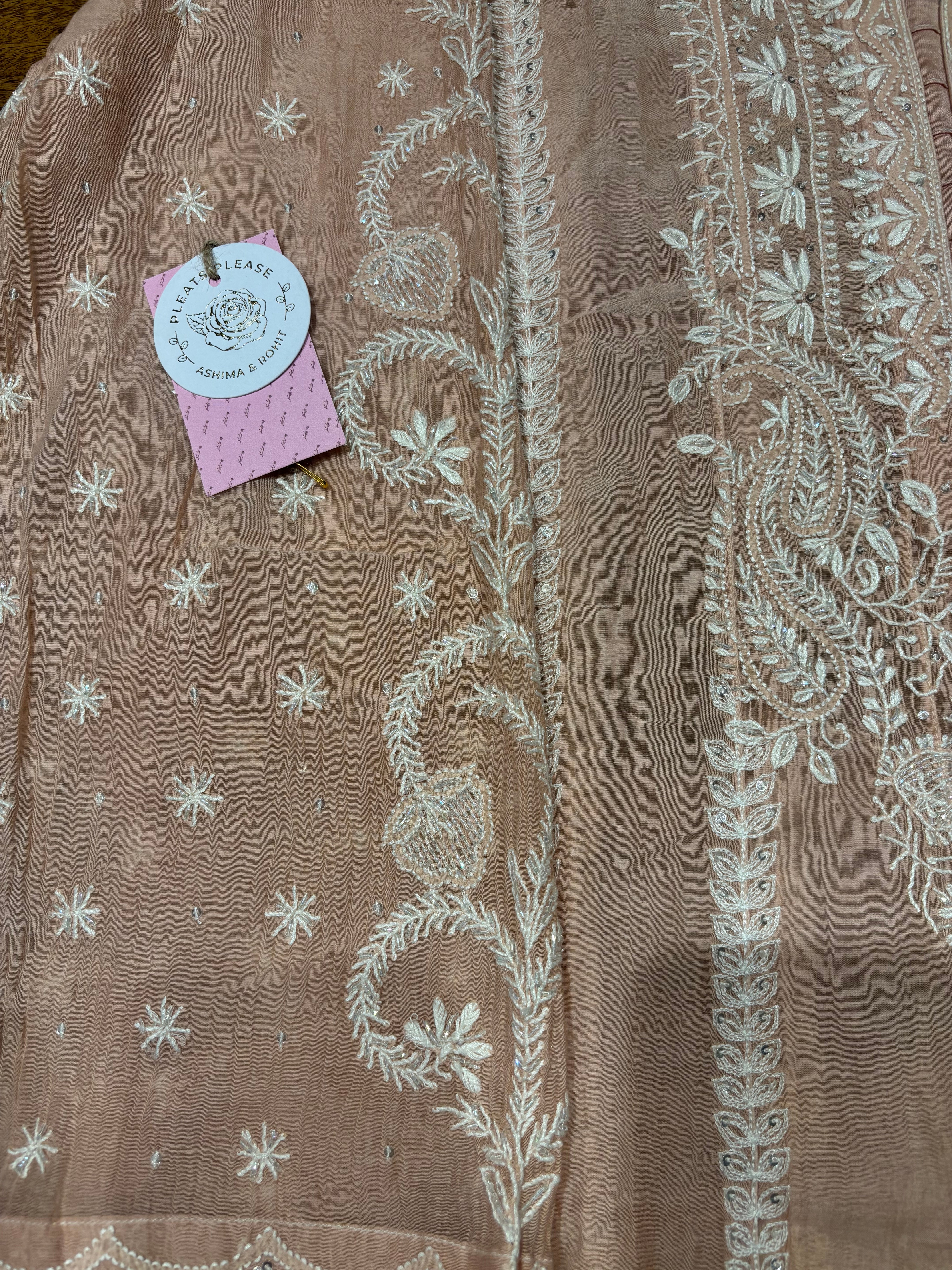 Peach Chanderi Mul Chikankari Anarkali & Dupatta Set