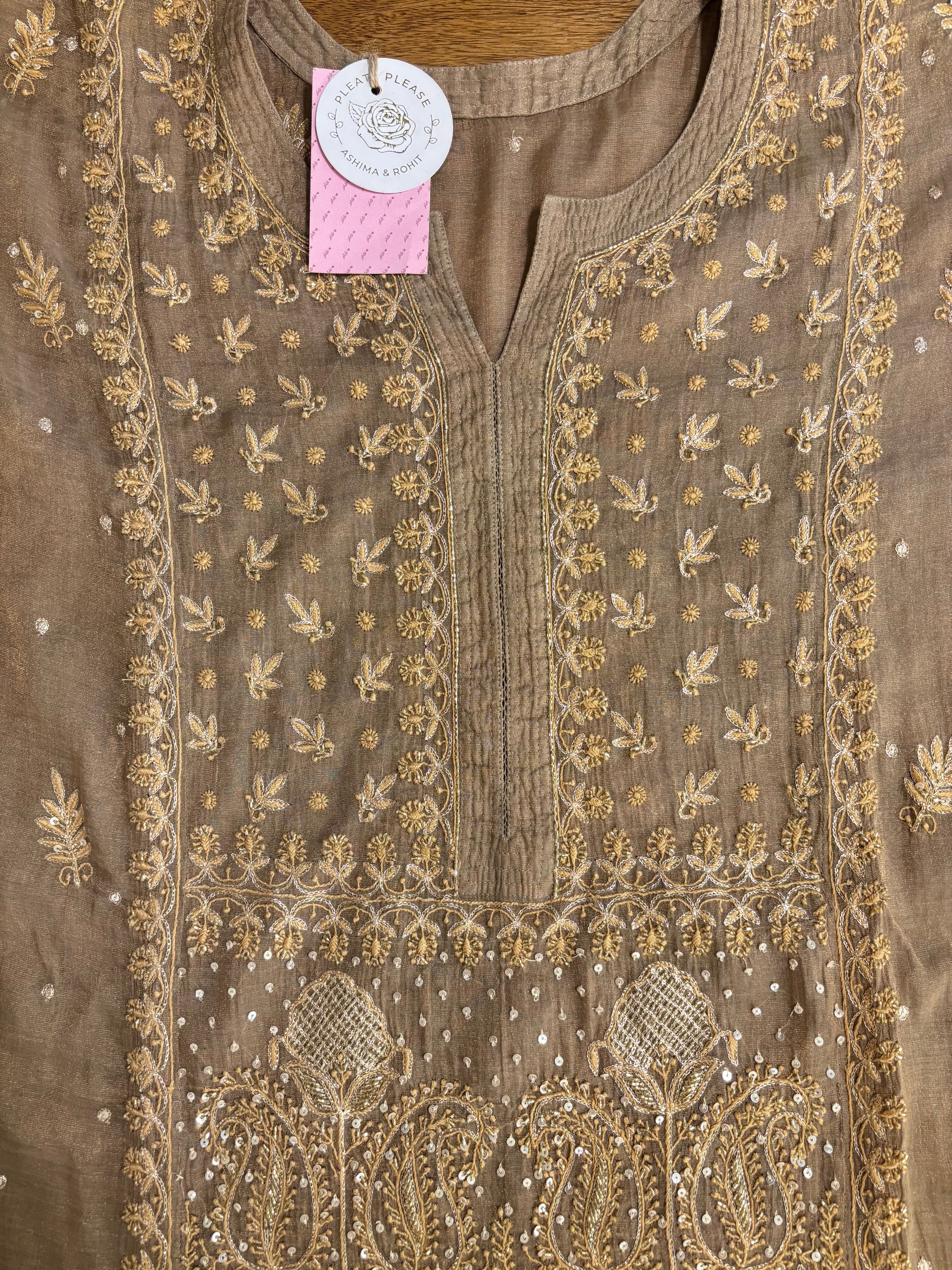 Bronze Pure & Premium Tissue Chikankari Kurta & Dupatta
