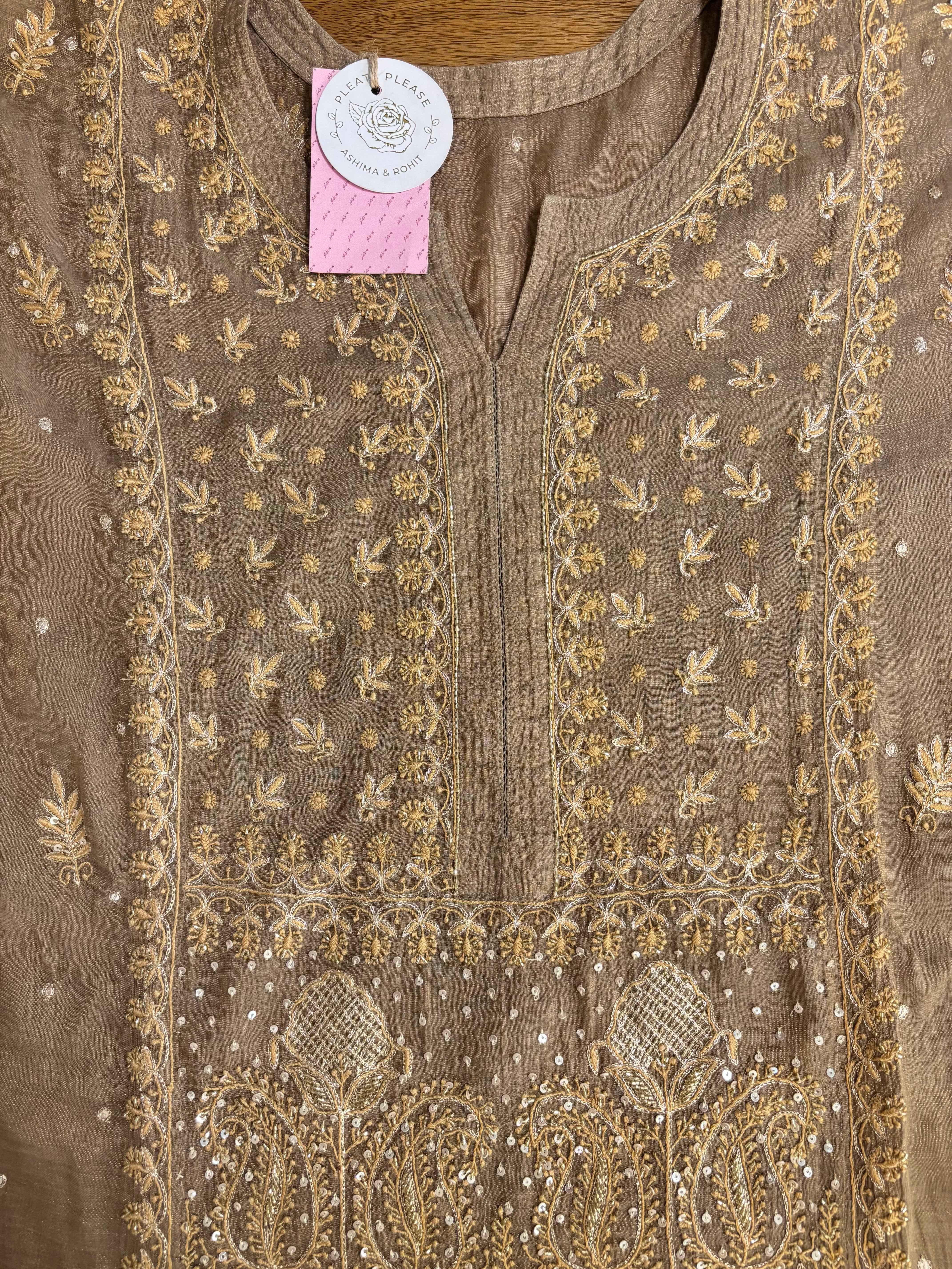 Bronze Pure & Premium Tissue Chikankari Kurta & Dupatta