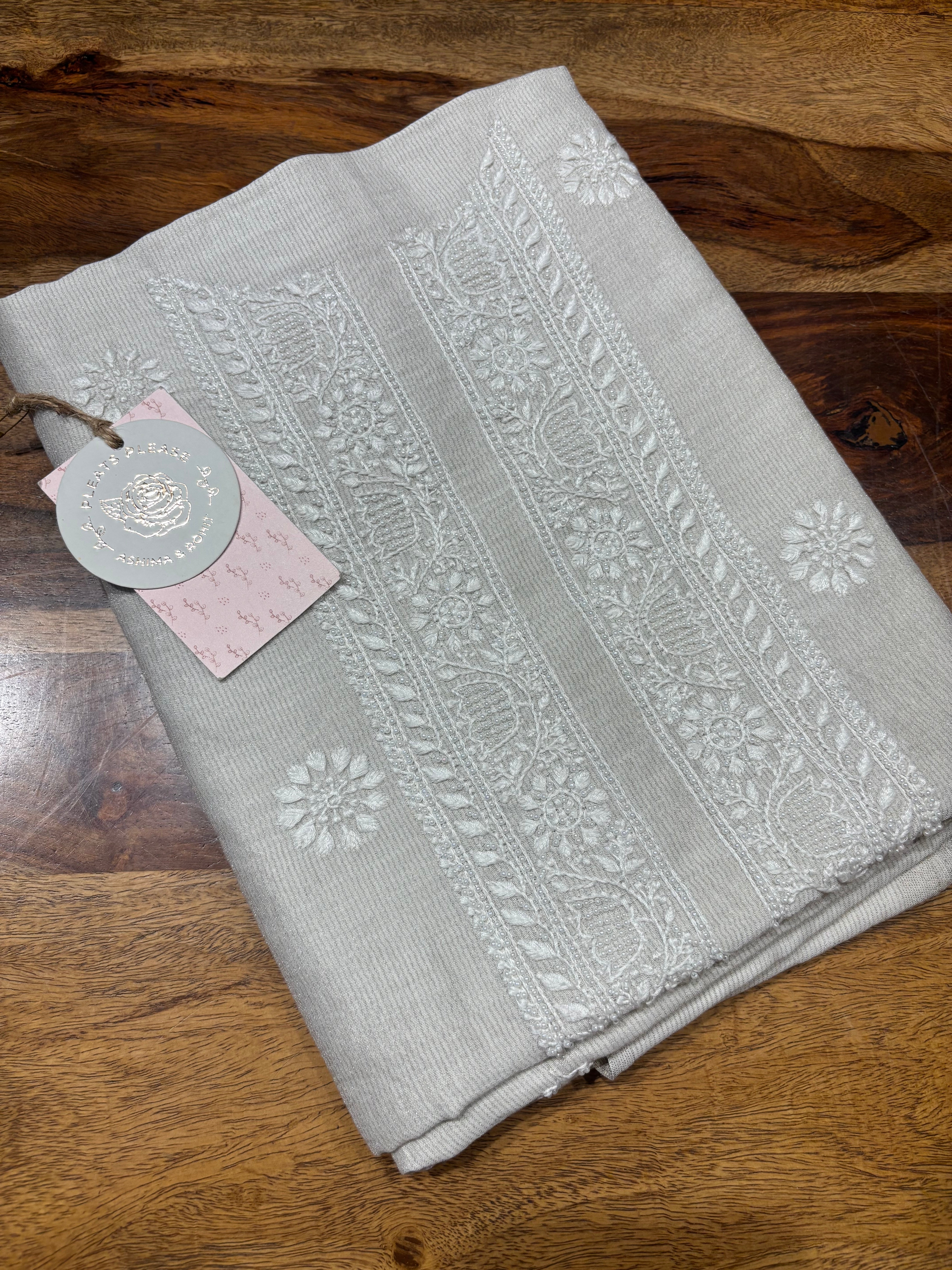 Dyeable Silver Pure And Premium Tissue Chikankari Men’s Kurta Fabric