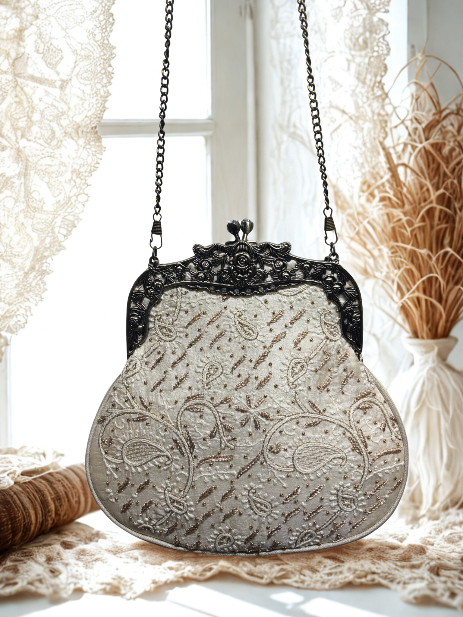 Ivory Chikankari Clutch
