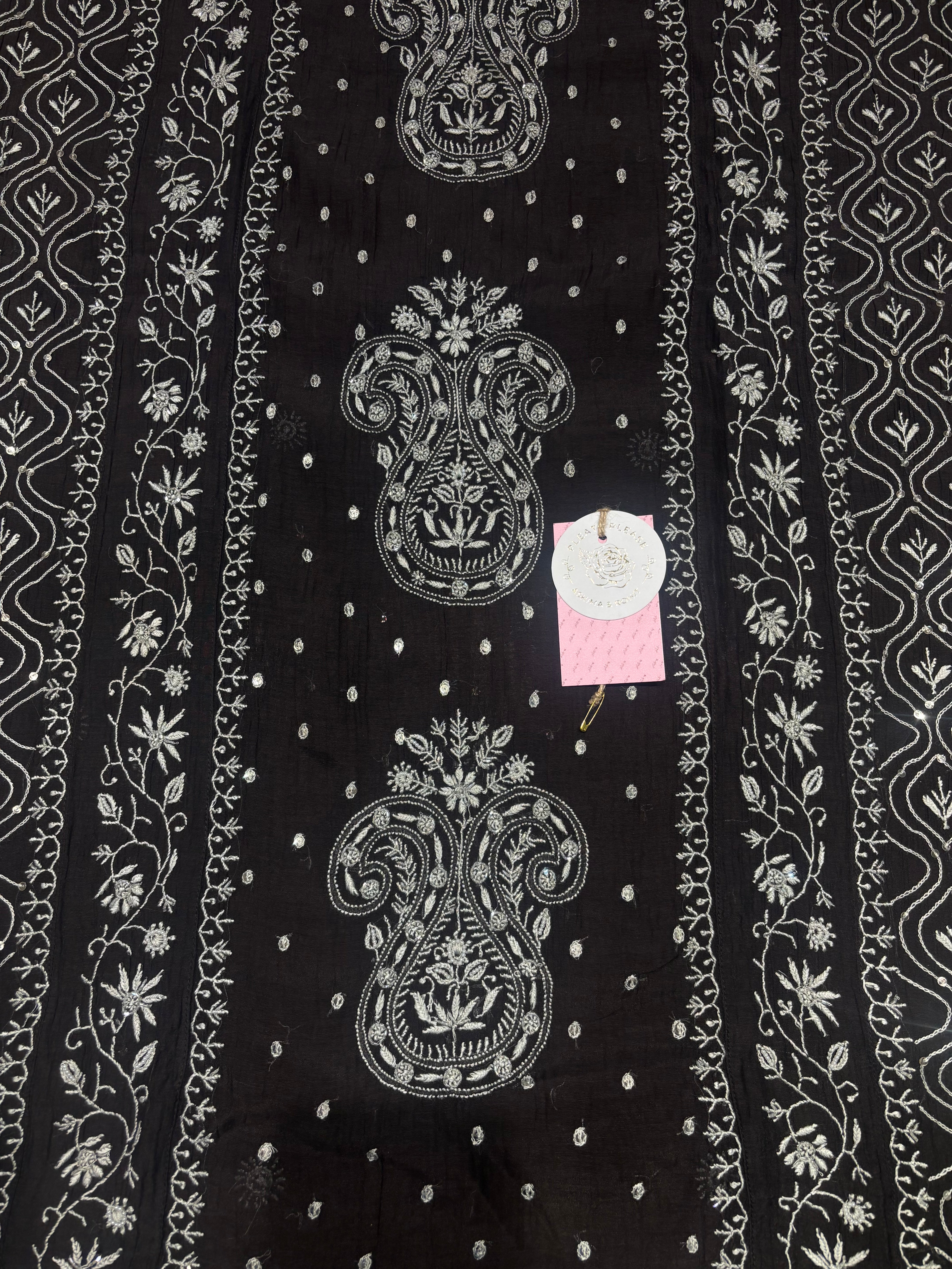 Black Chanderi Mul Chikankari Kurta & Dupatta Set