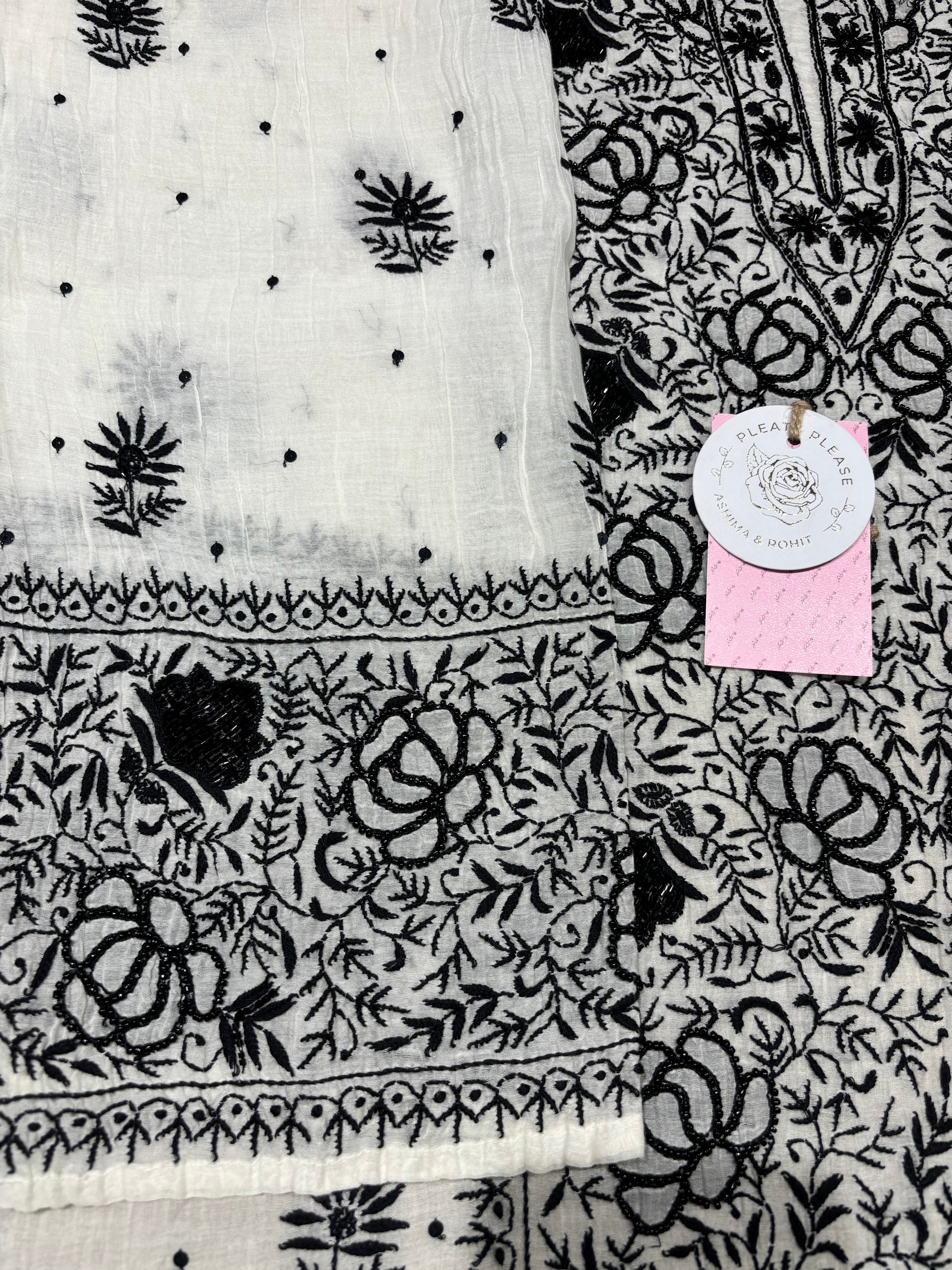 Dyeable Chanderi Mul Chikankari Kurta and Dupatta Set