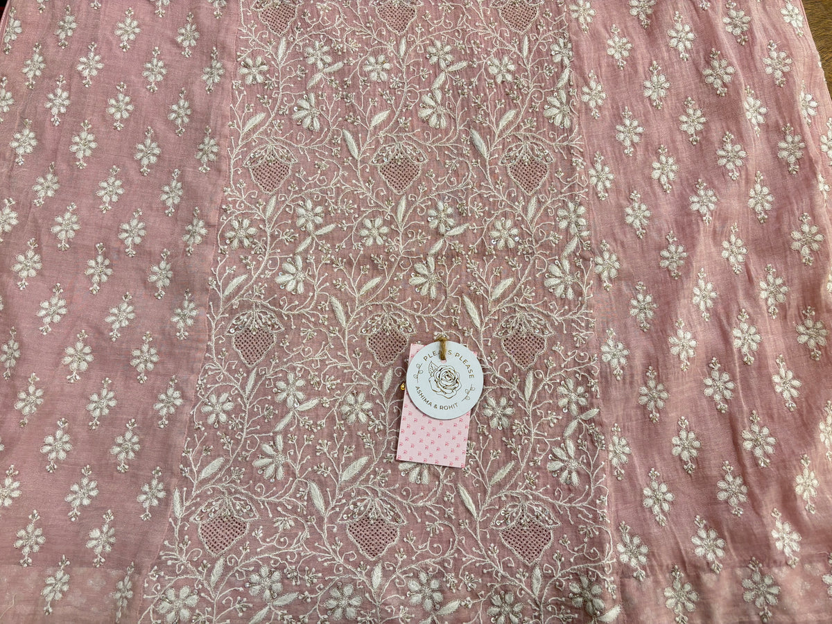 Pink Pure Tissue Chikankari Kurta, Dupatta With Bottom
