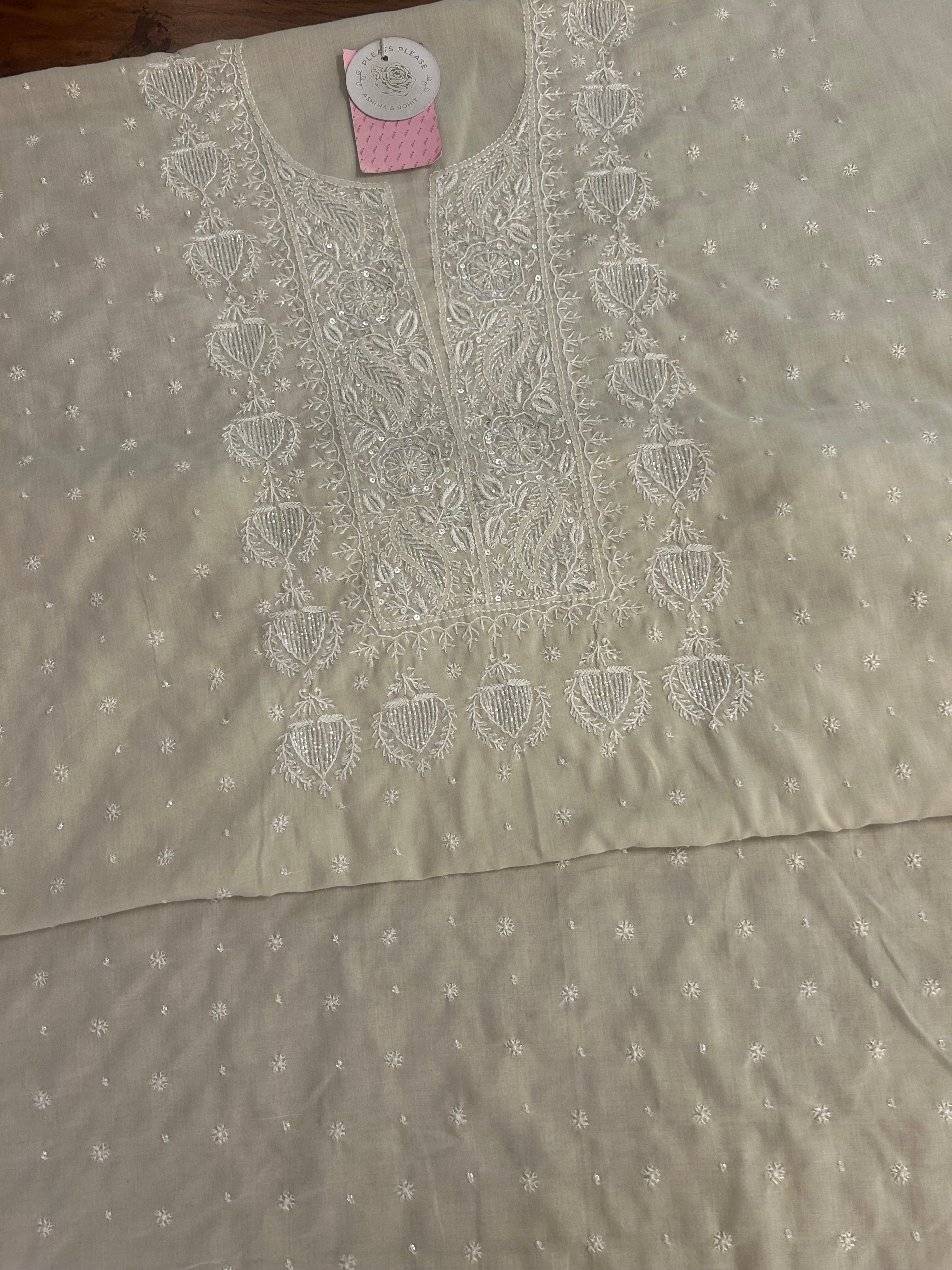 Coffee Cream Mulmul Chikankari Kurta - Pleats PleaseChikankari