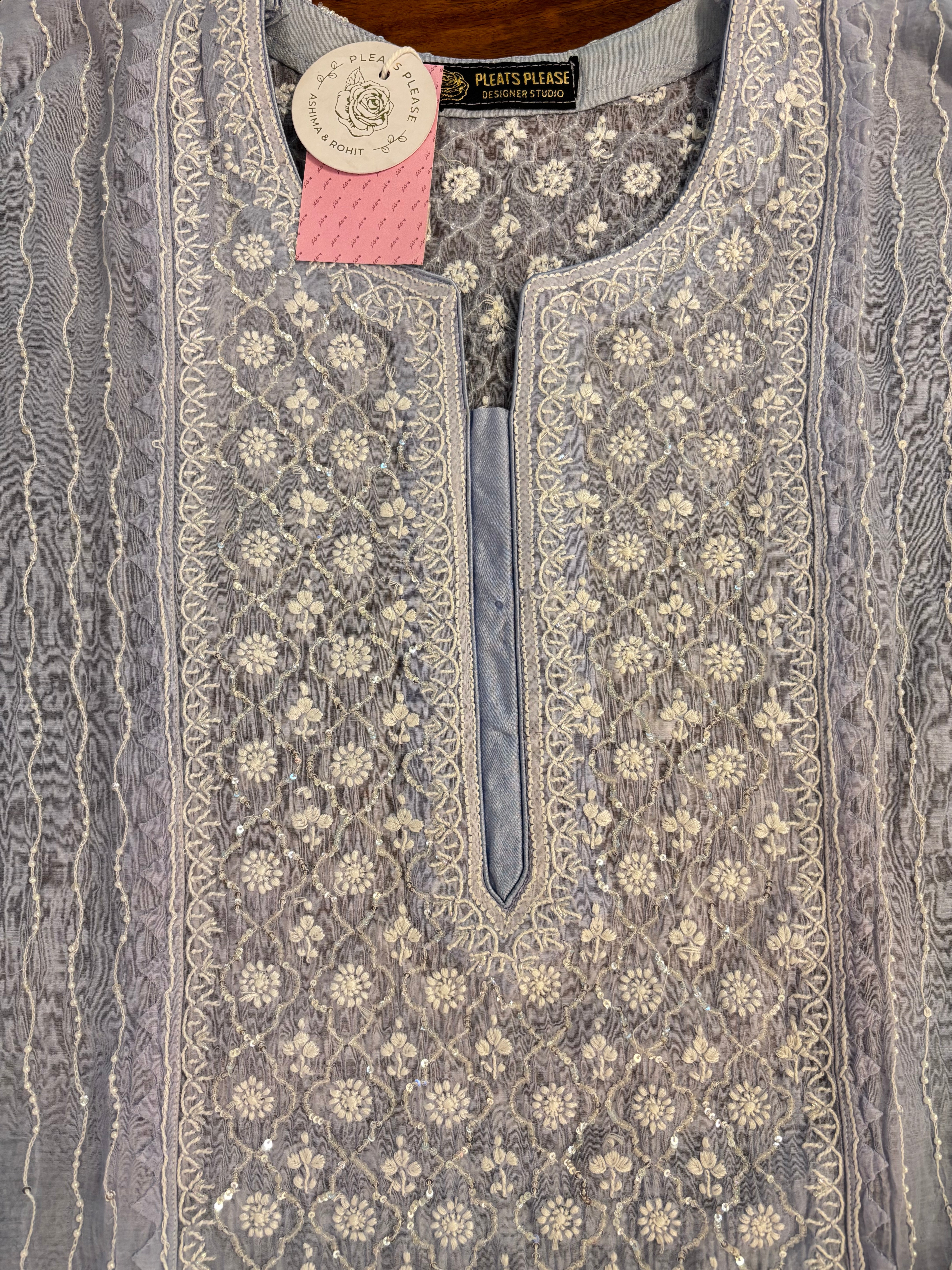 Powder Blue Chanderi Chikankari Kurta & Dupatta