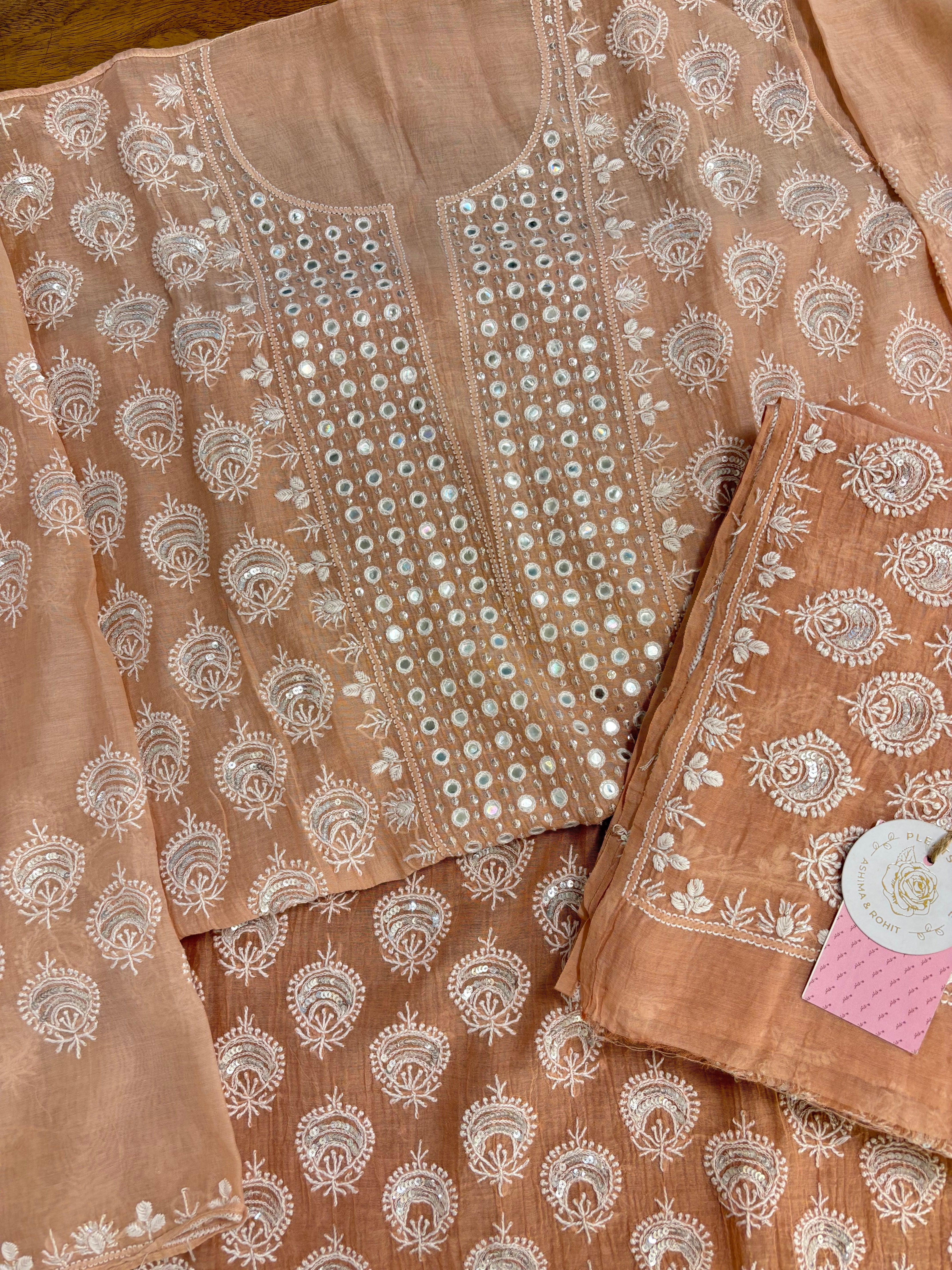 Peach Ombré Chanderi Chikankari Kurta & Dupatta