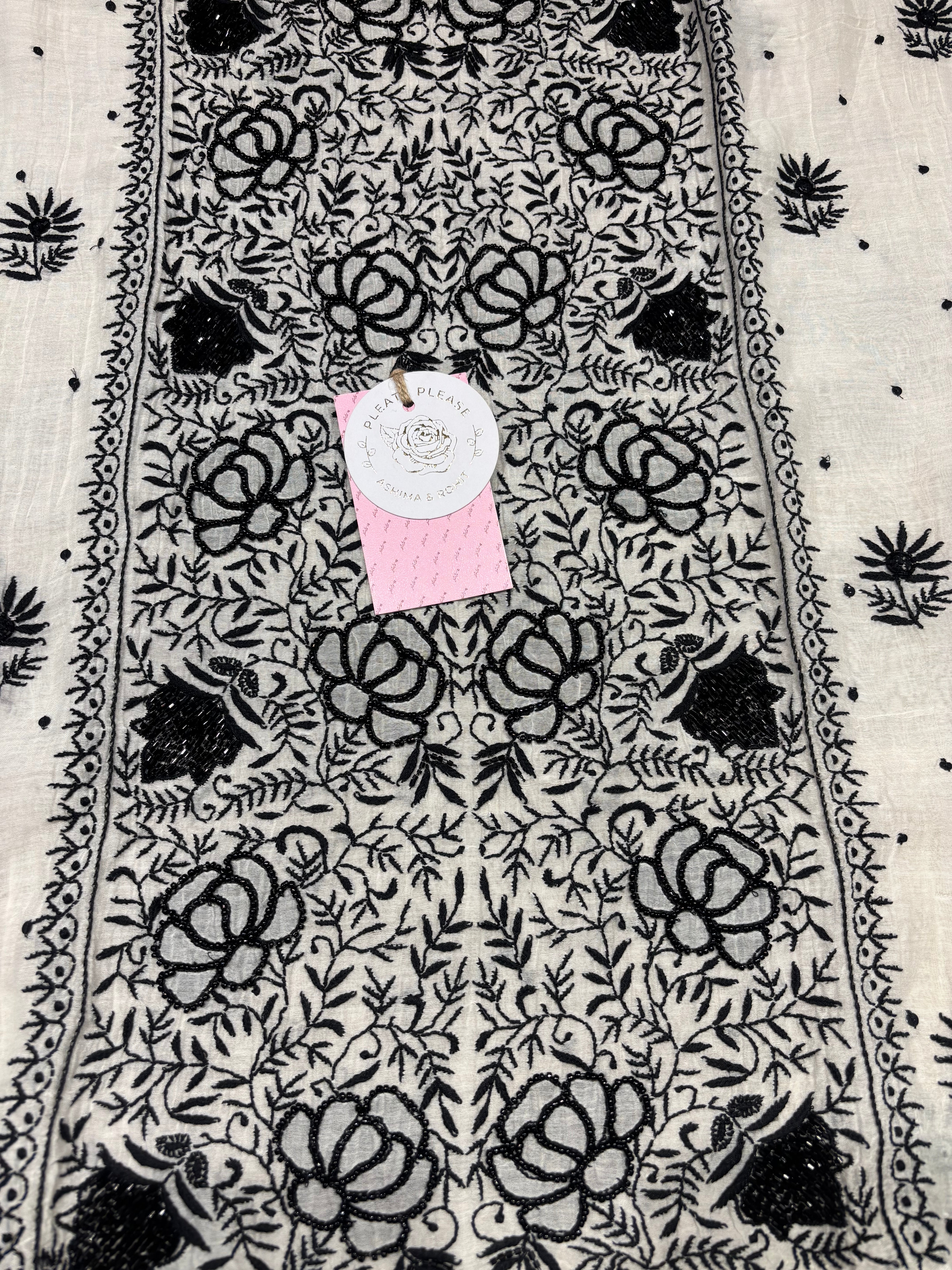 Dyeable Chanderi Mul Chikankari Kurta and Dupatta Set