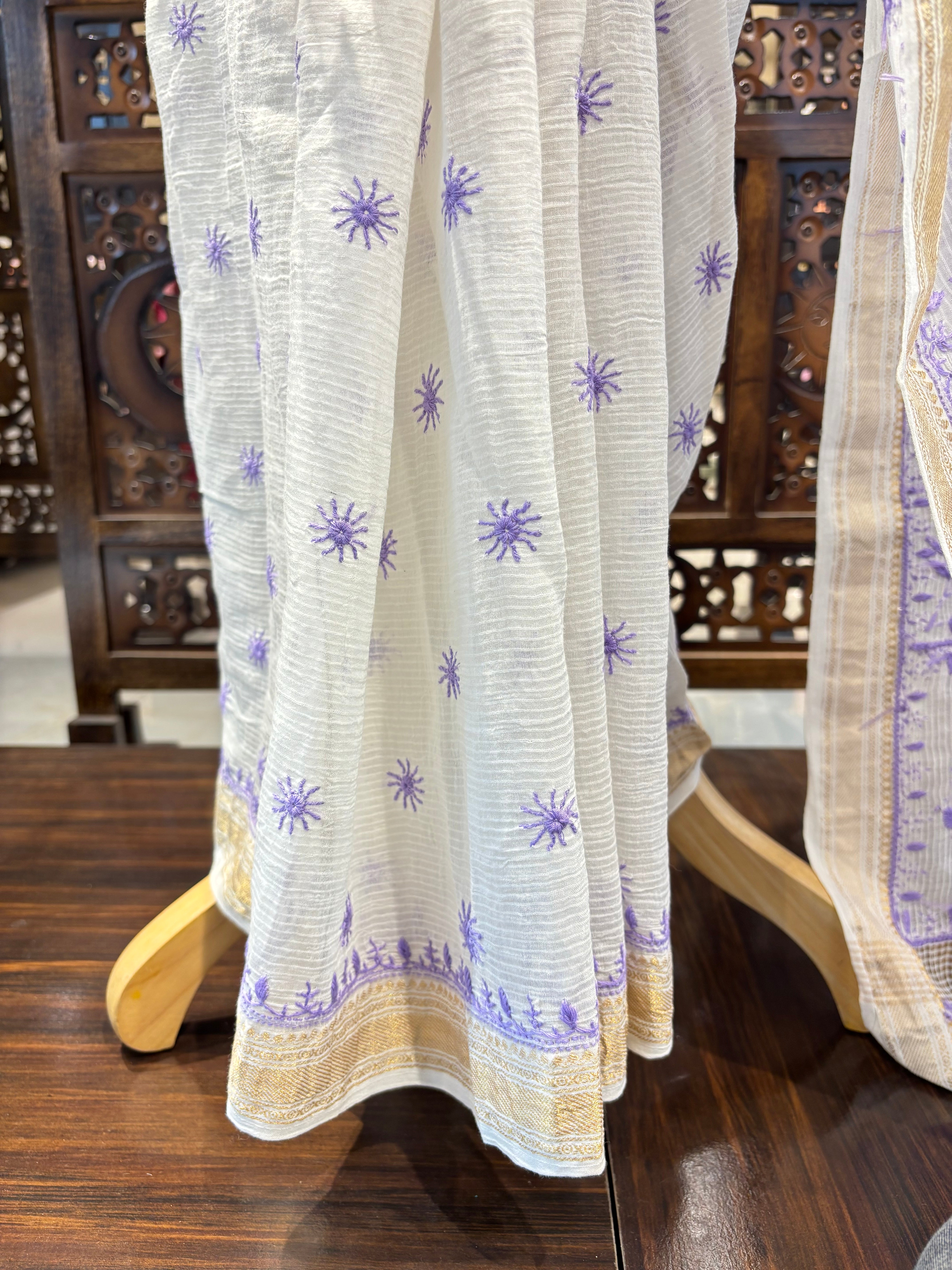 Dyeable Pure Chanderi Maheshwari Chikankari Saree