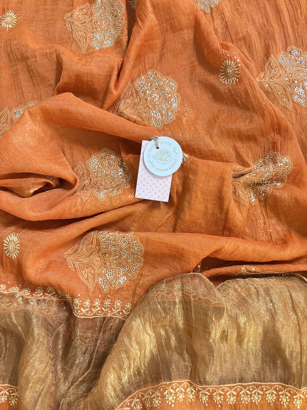 Burnt Orange Pure & Premium Tissue Chikankari Mukaish Kurta & Dupatta