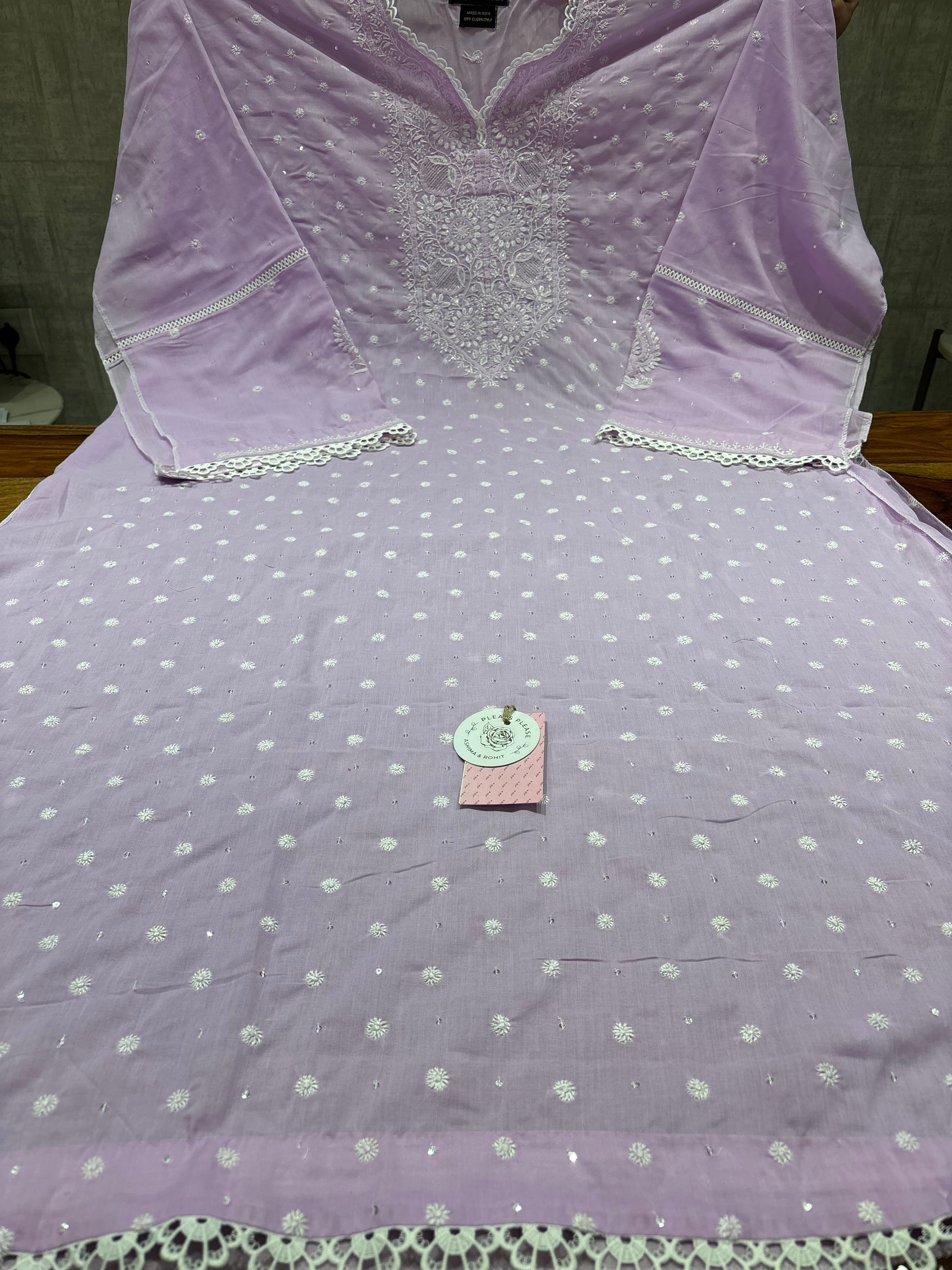 Lilac Mulmul Chikankari Kurta Fabric