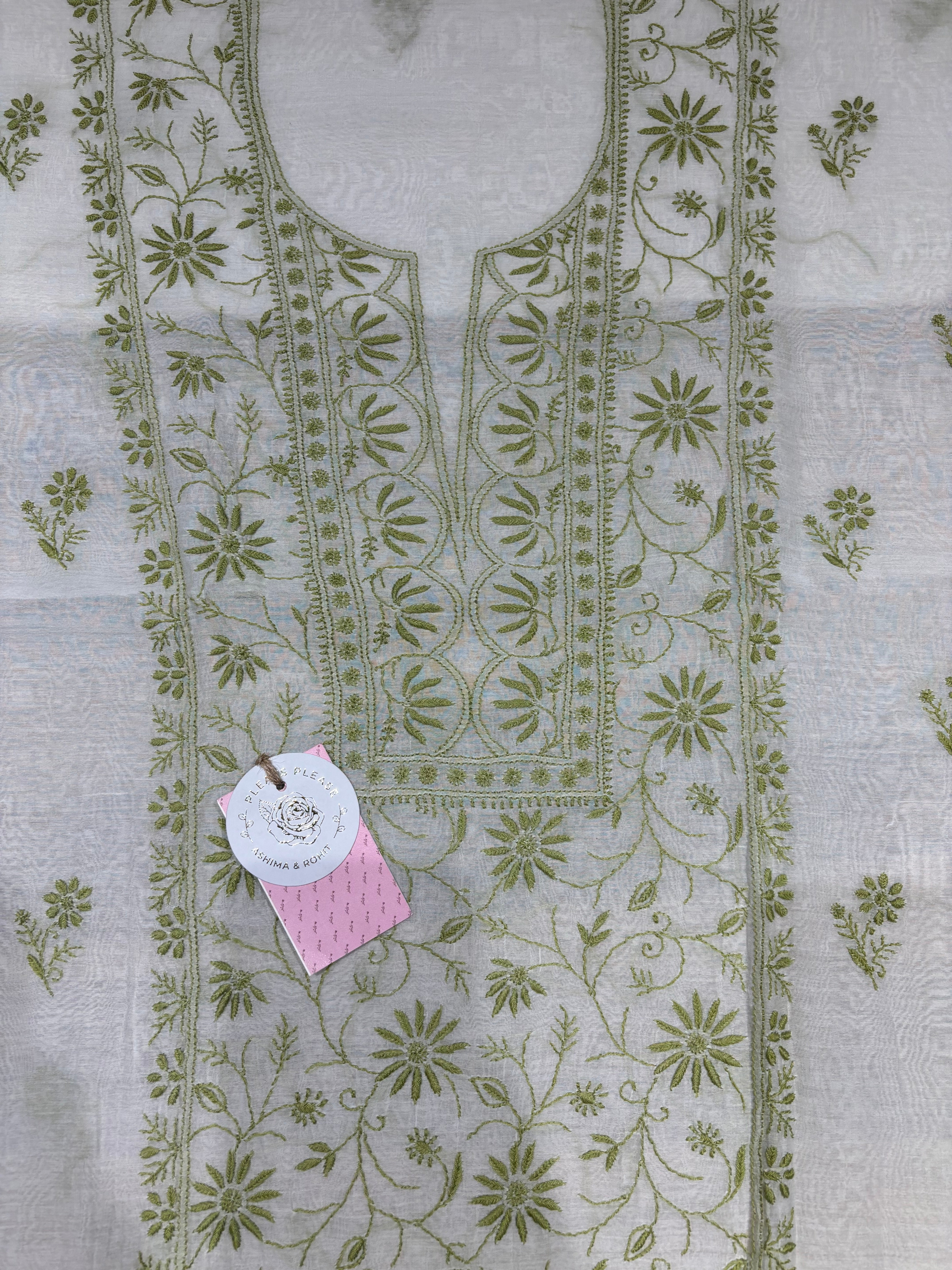 Dyeable Chanderi Mul Chikankari Kurta and Dupatta Fabric