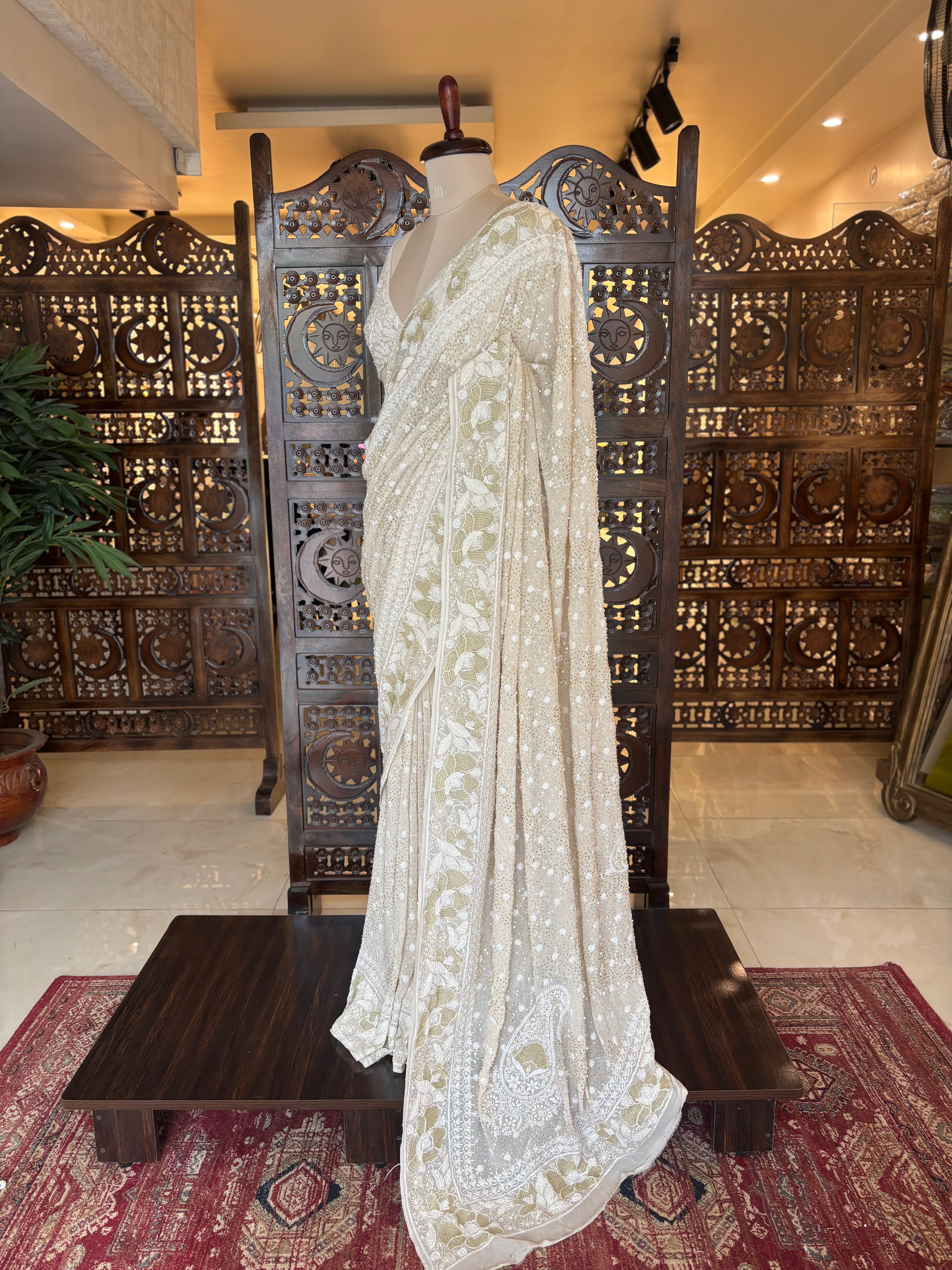 Dyeable Pure & Premium Georgette Chikankari Saree