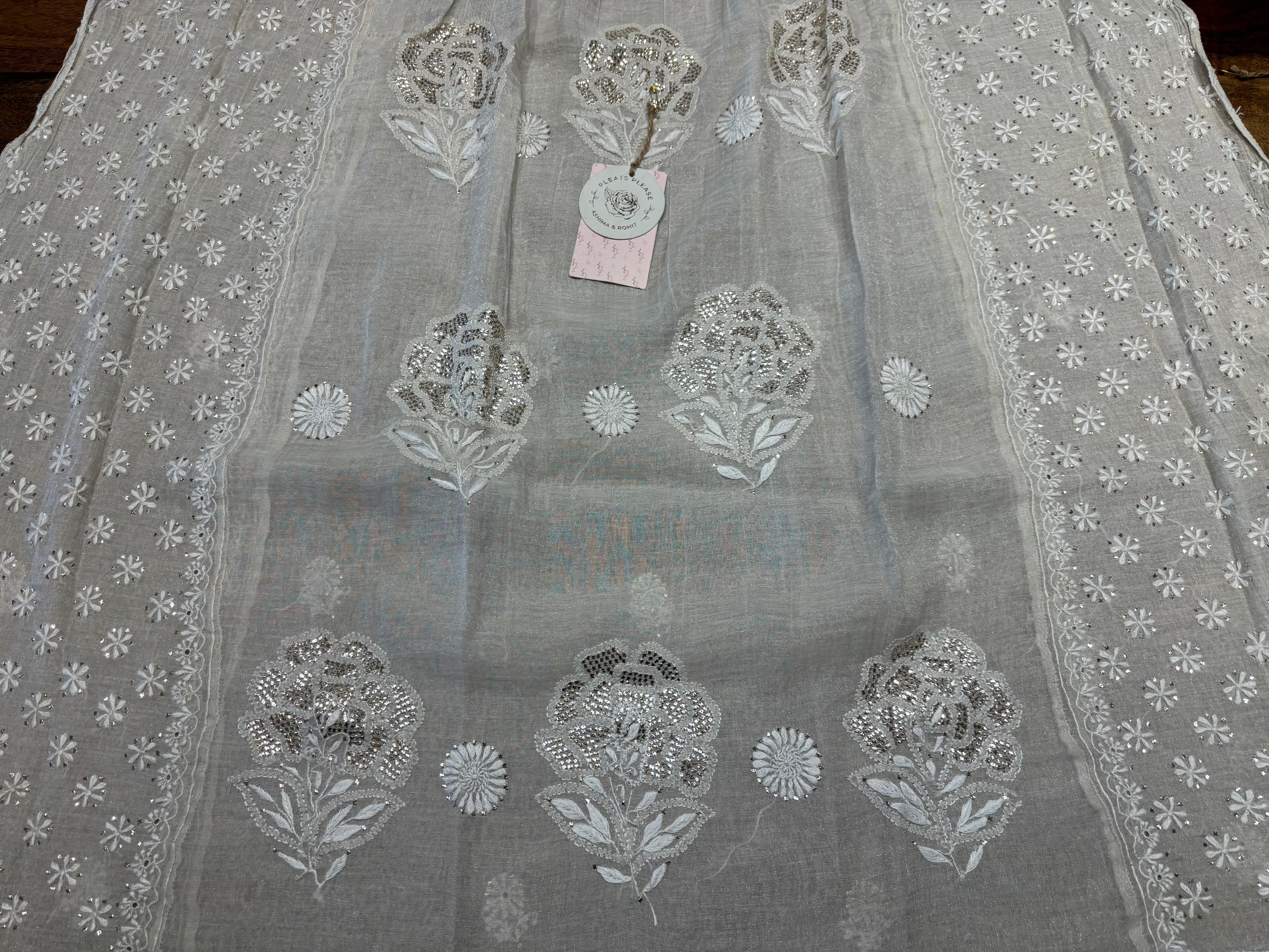 Dyeable Pure and Premium Silver Tissue Angrakha Kurta and Dupatta set