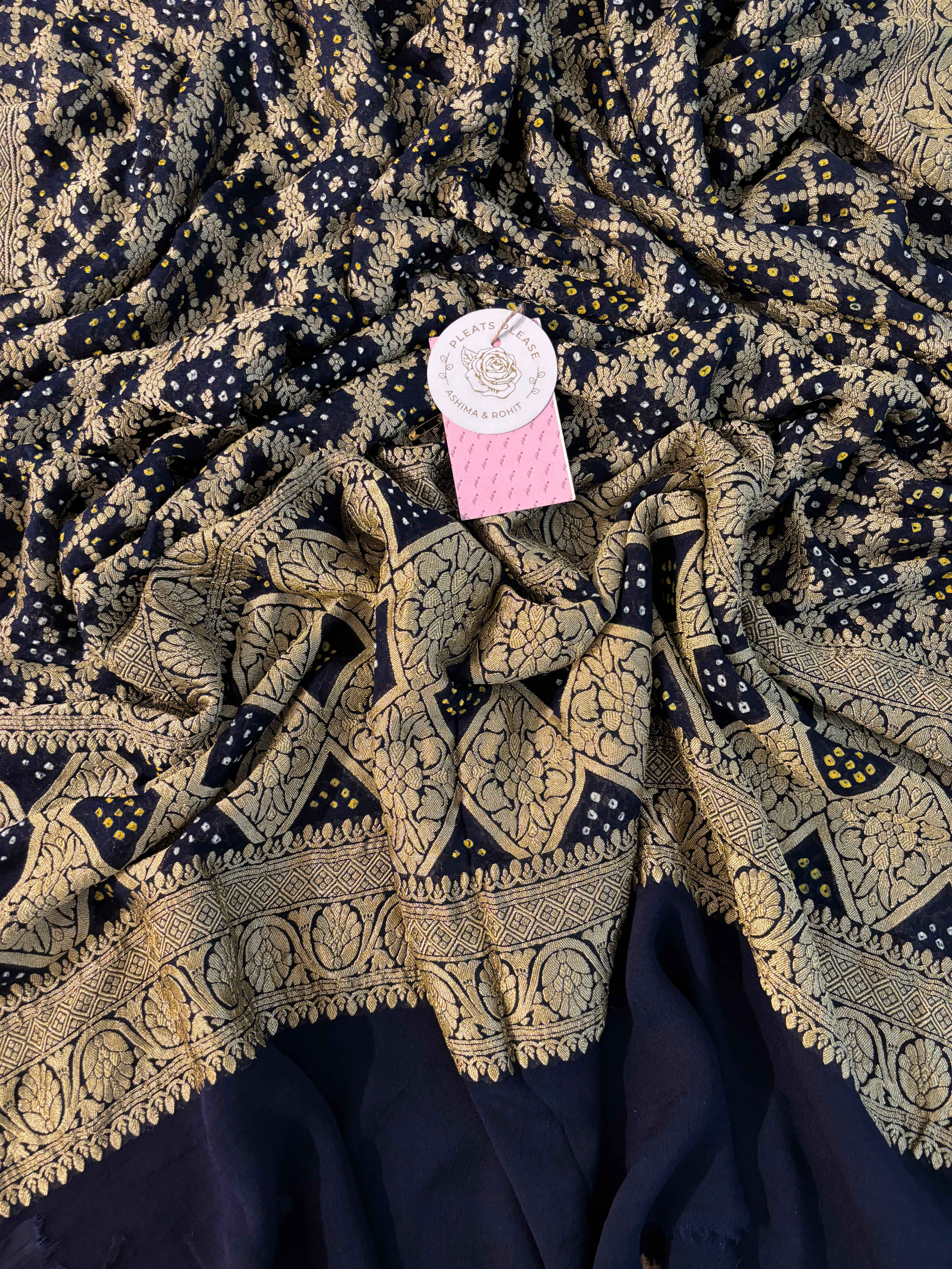 Navy Blue Khaddi Georgette Bandhej Neemzari Dupatta