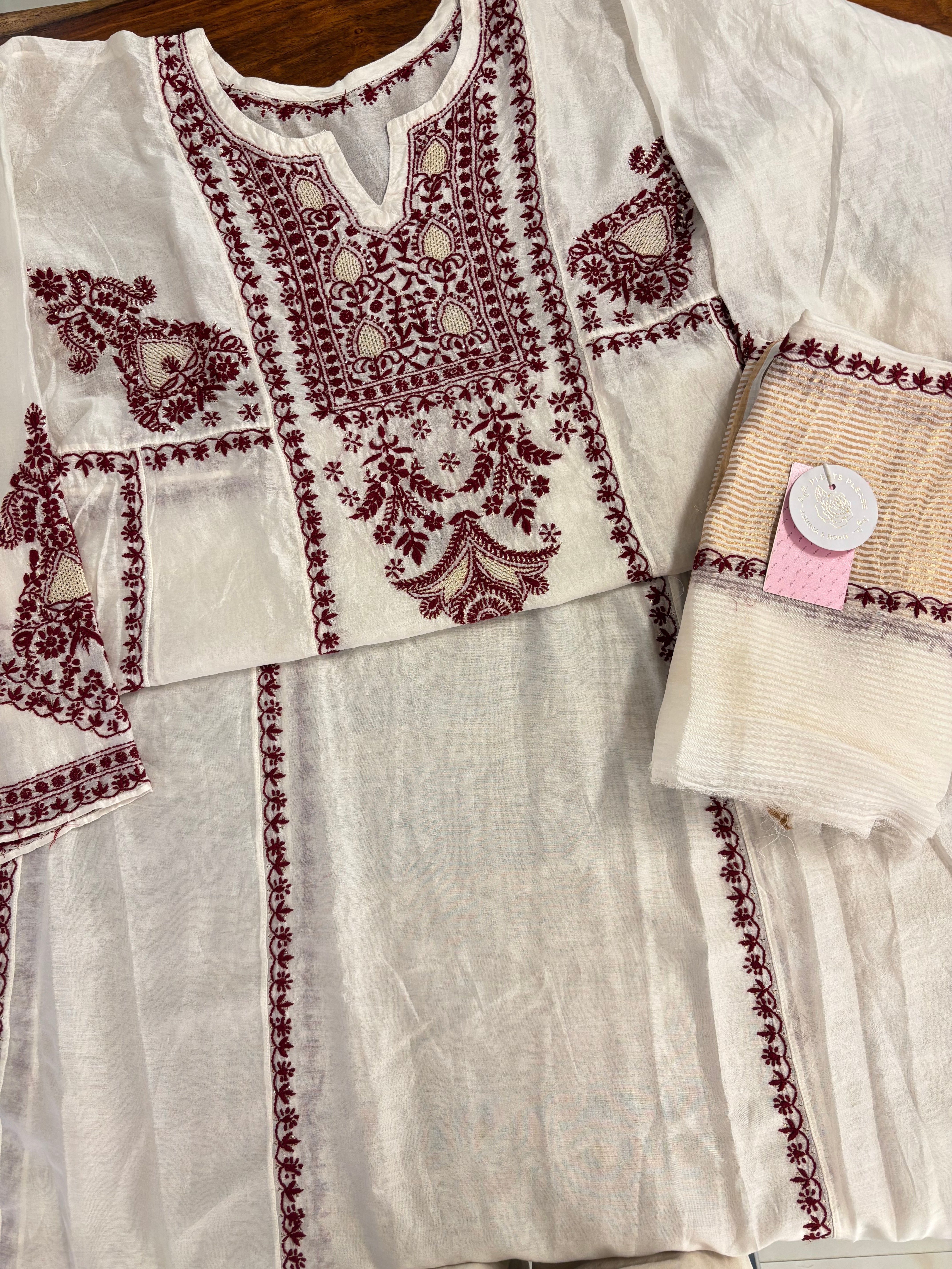 Dyeable Chanderi Chikankari Anarkali & Dupatta Set