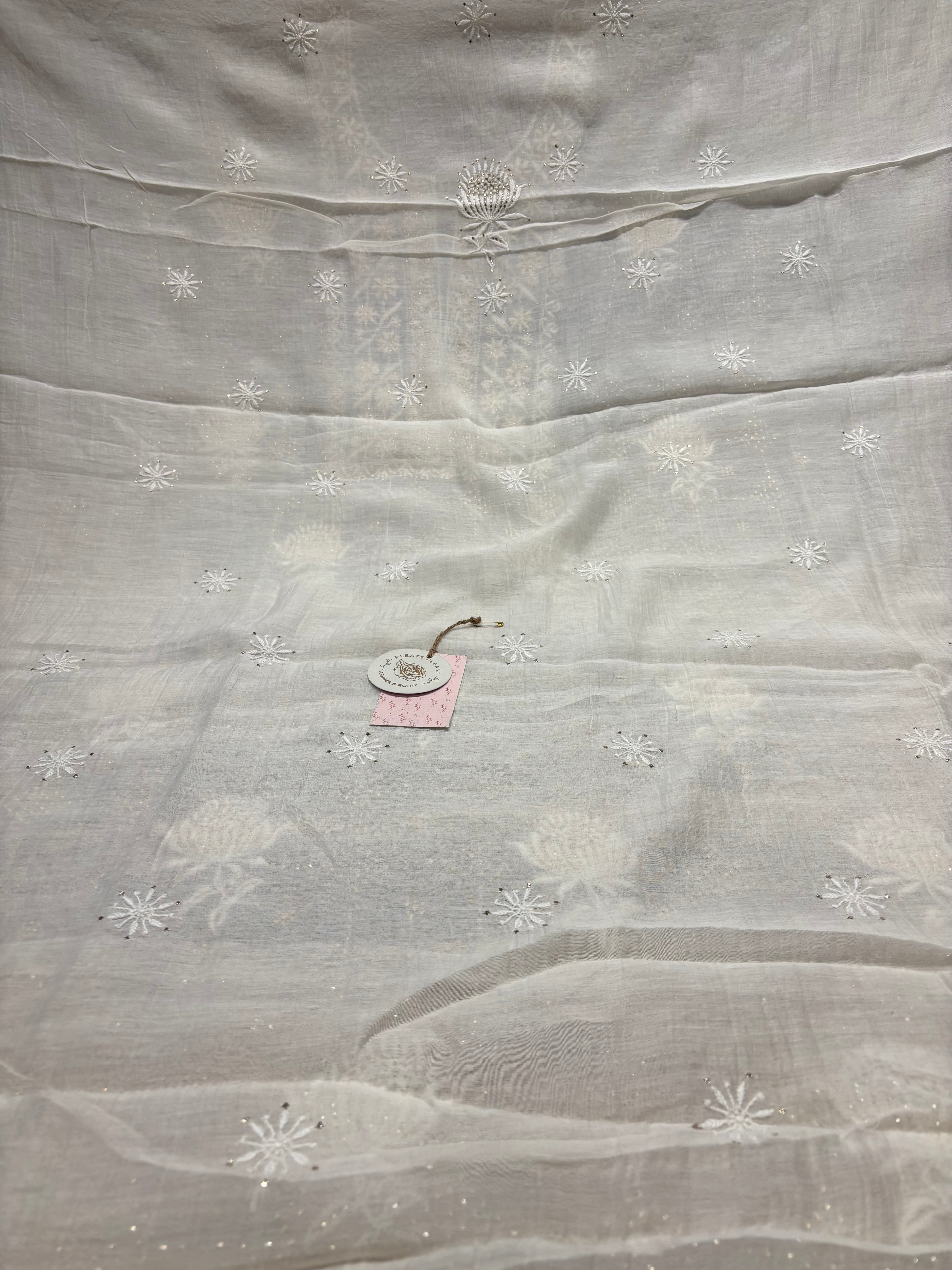 Dyeable Chanderi Mul Chikankari Kurta And Dupatta Fabric