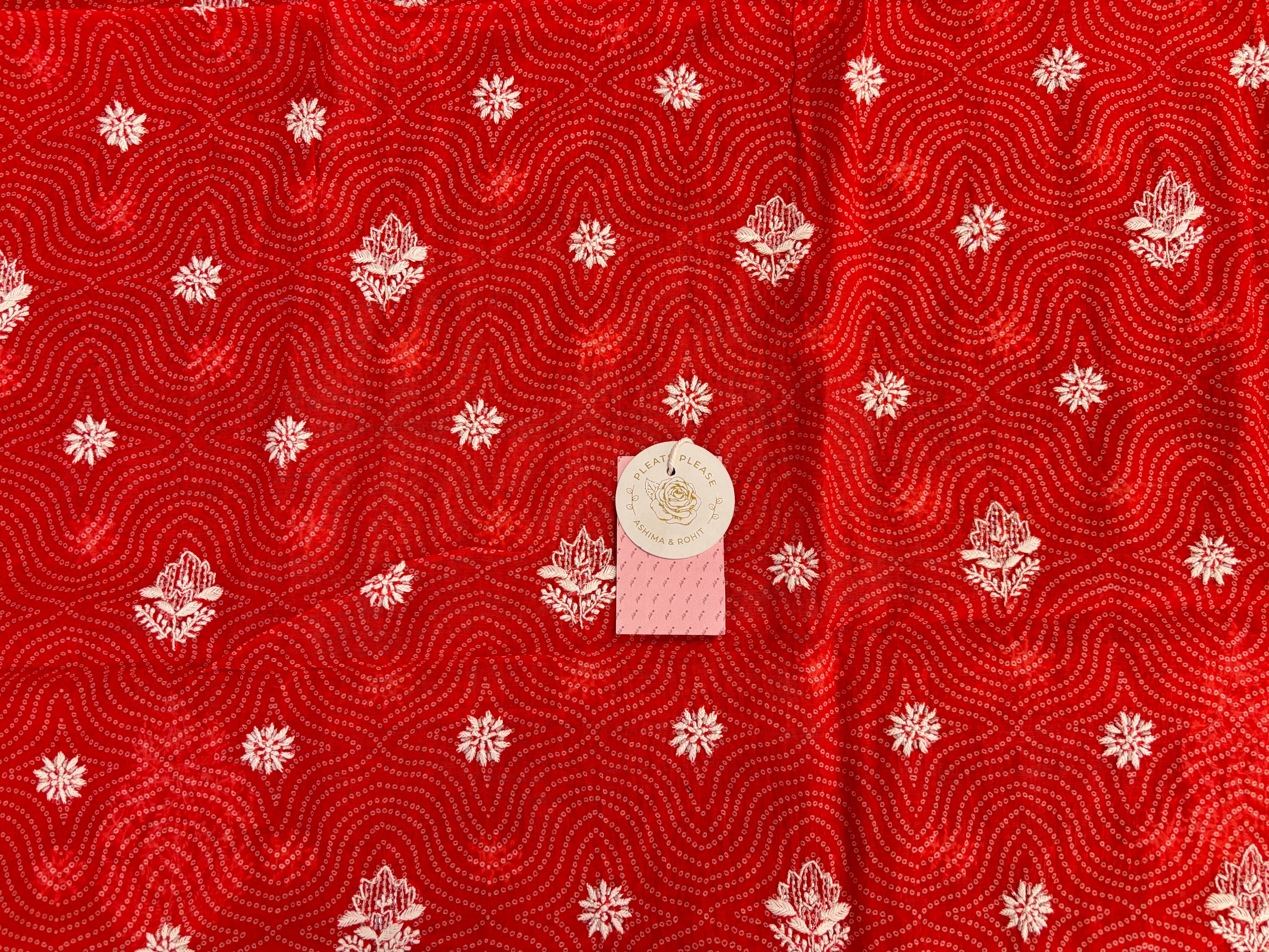 Coral Peach Chanderi Mul Bandhej Chikankari Kurta & Dupatta - Pleats PleaseChikankari