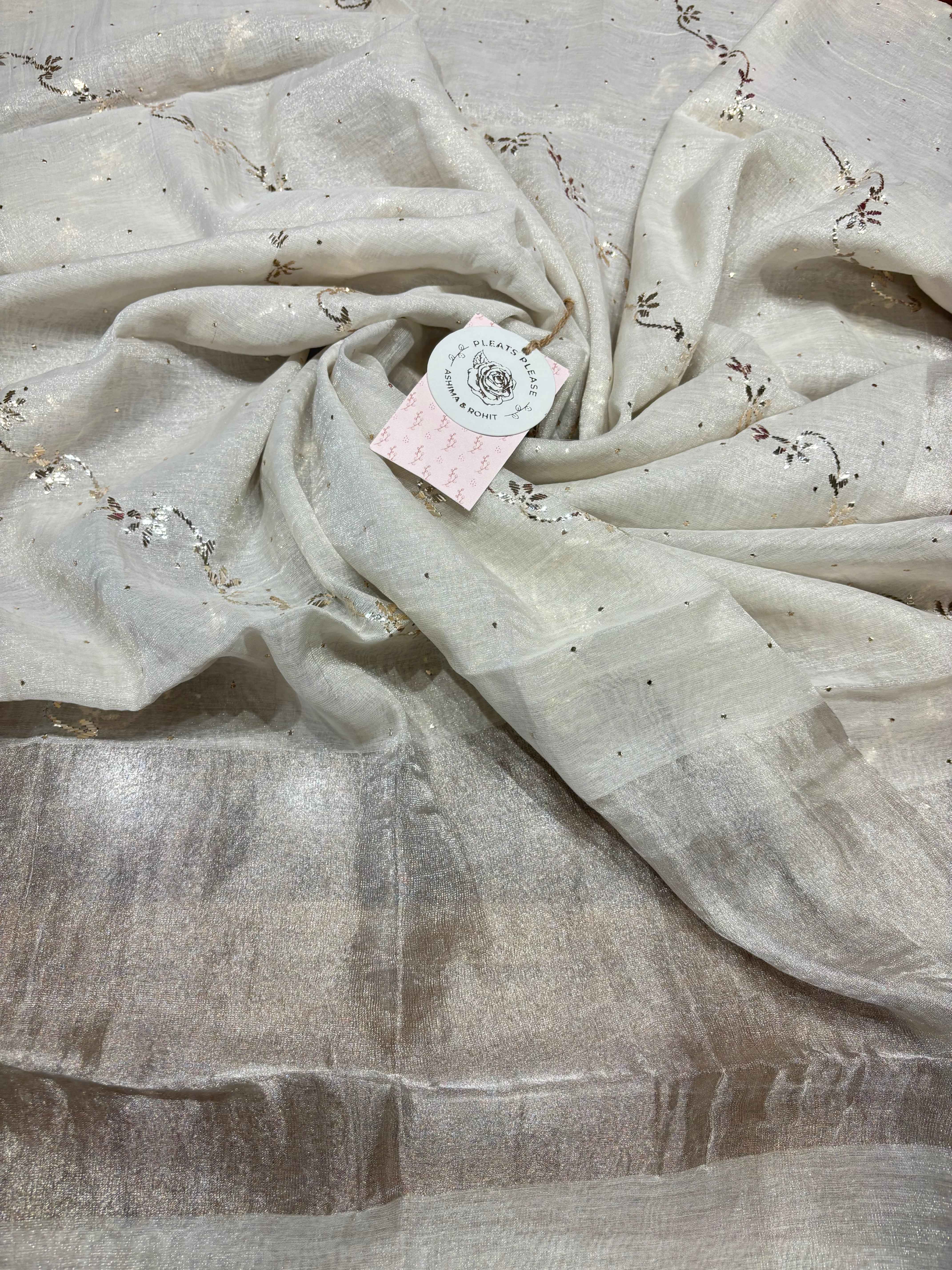 Silver Pure And Premium Tissue Mukaish Dupatta - Pleats PleaseChikankari