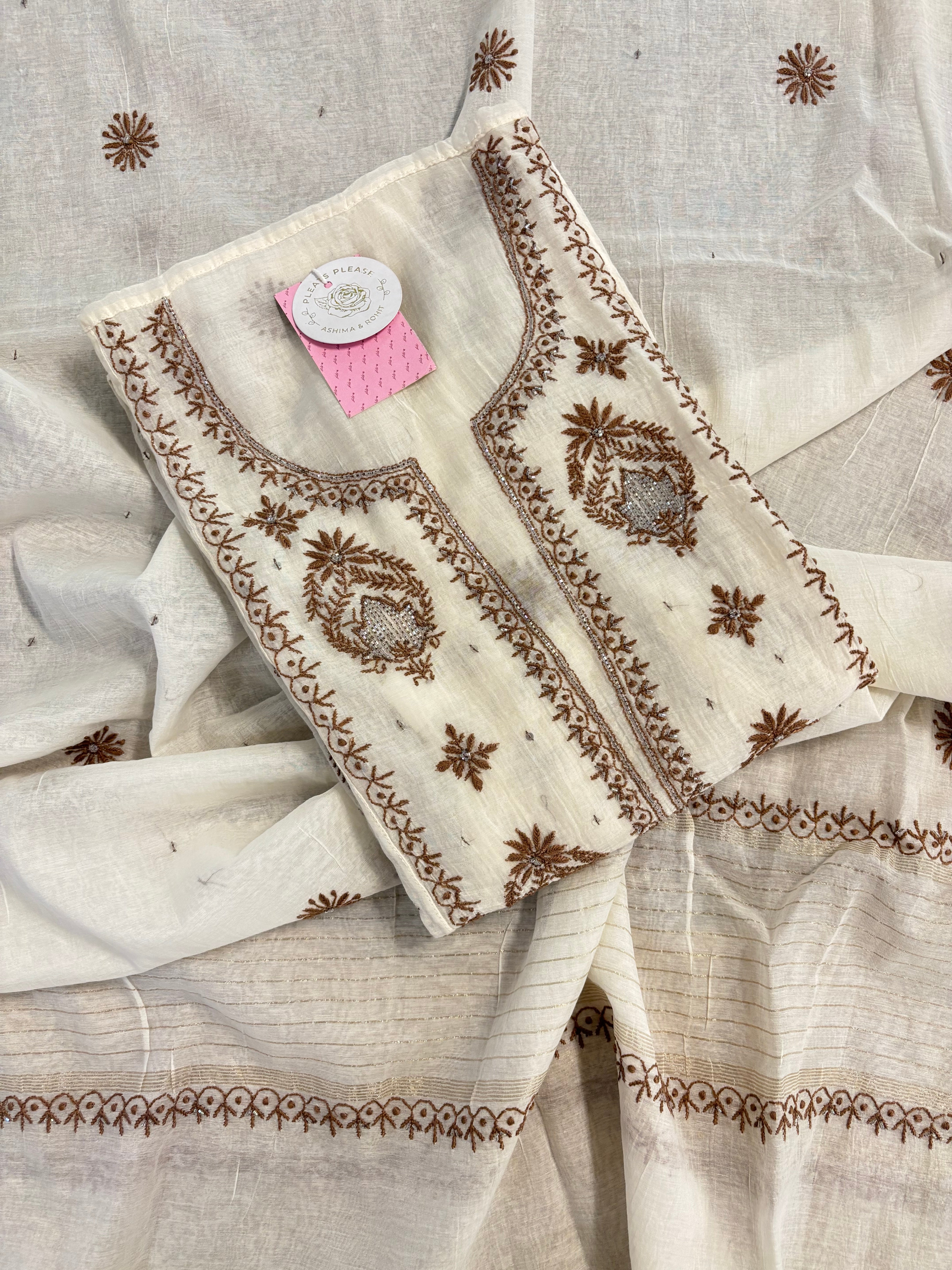 Dyeable Chanderi Chikankari Kurta & Dupatta