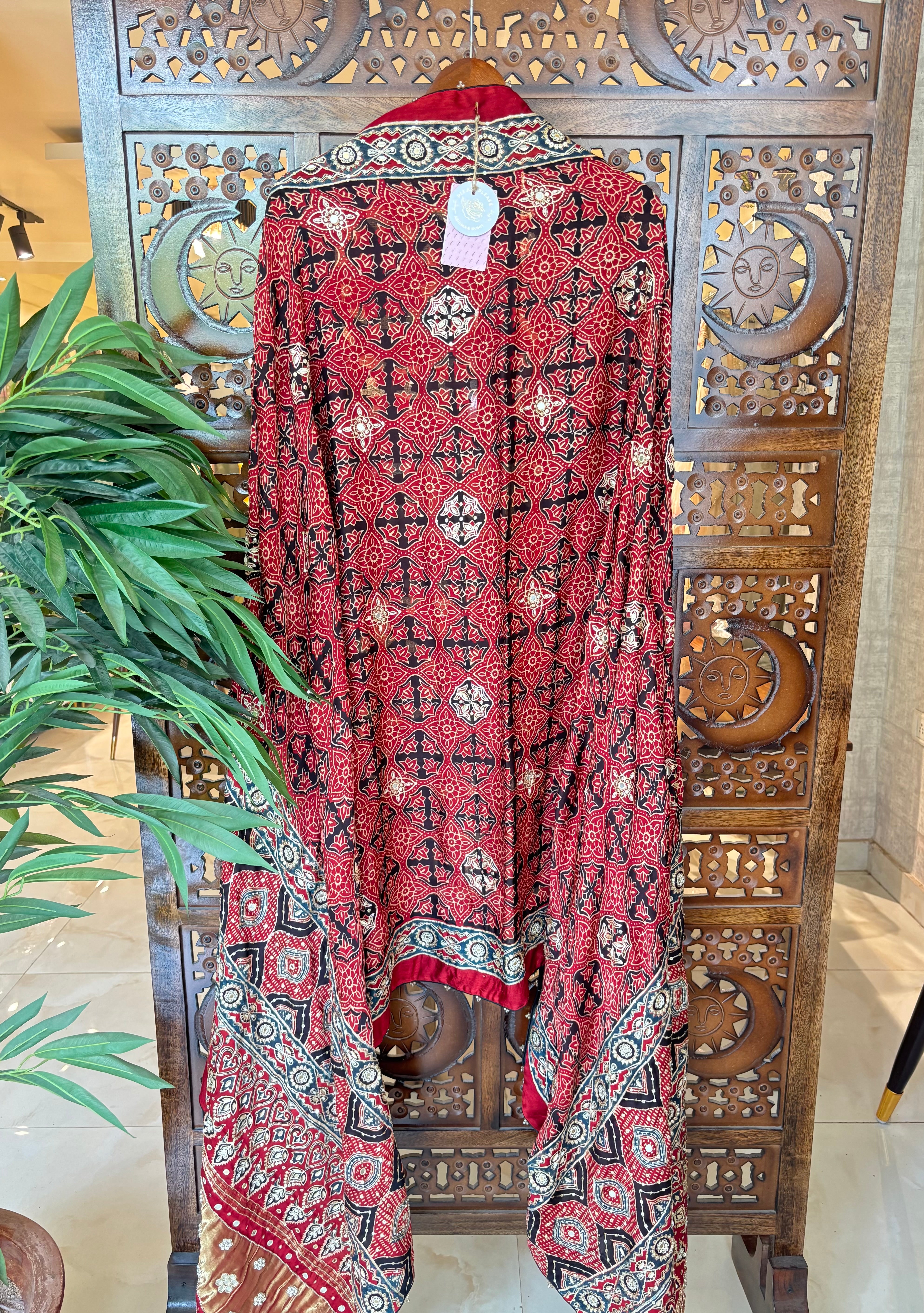 Red Pearl Ajrakh Dupatta