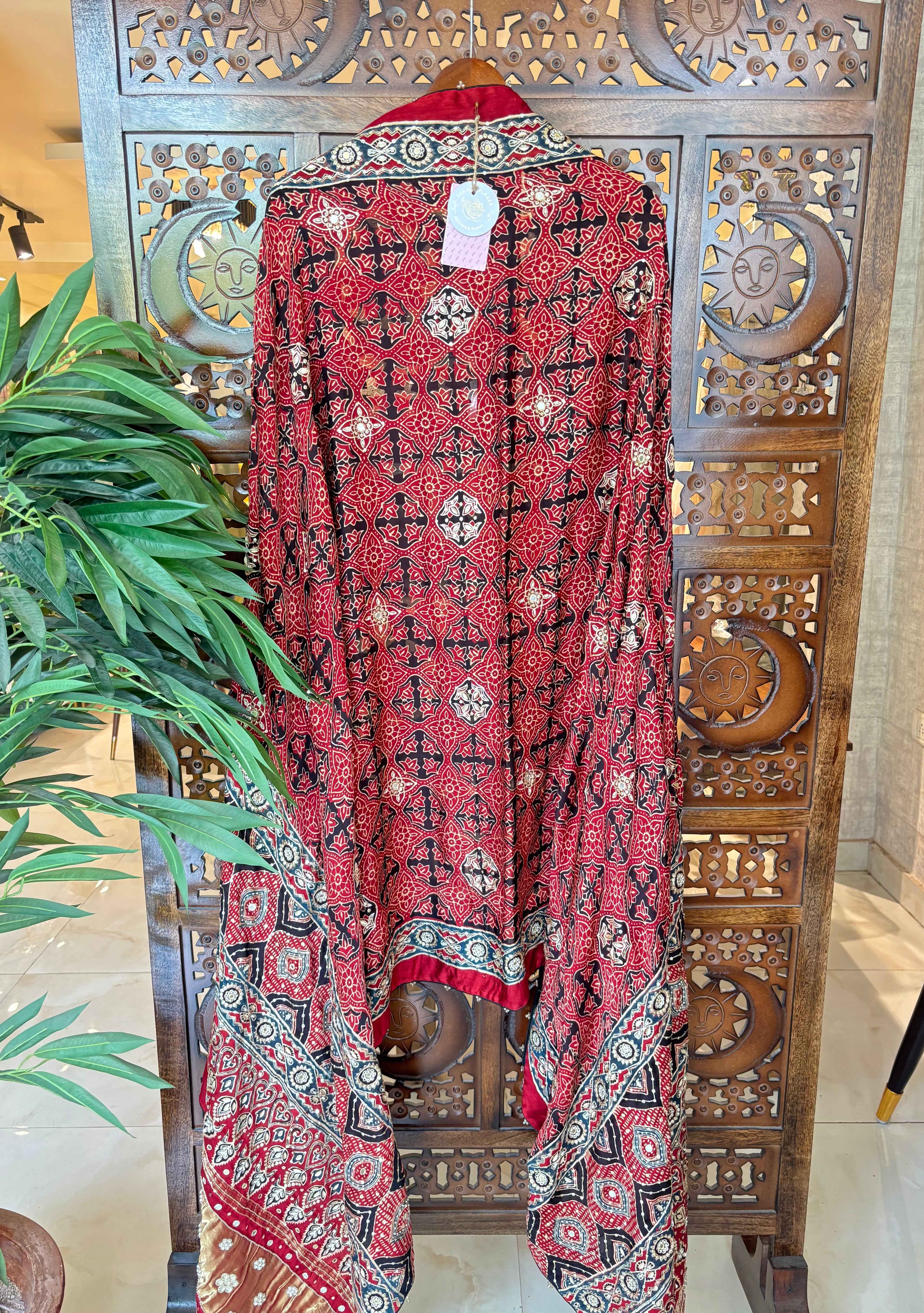 Red Pearl Ajrakh Dupatta