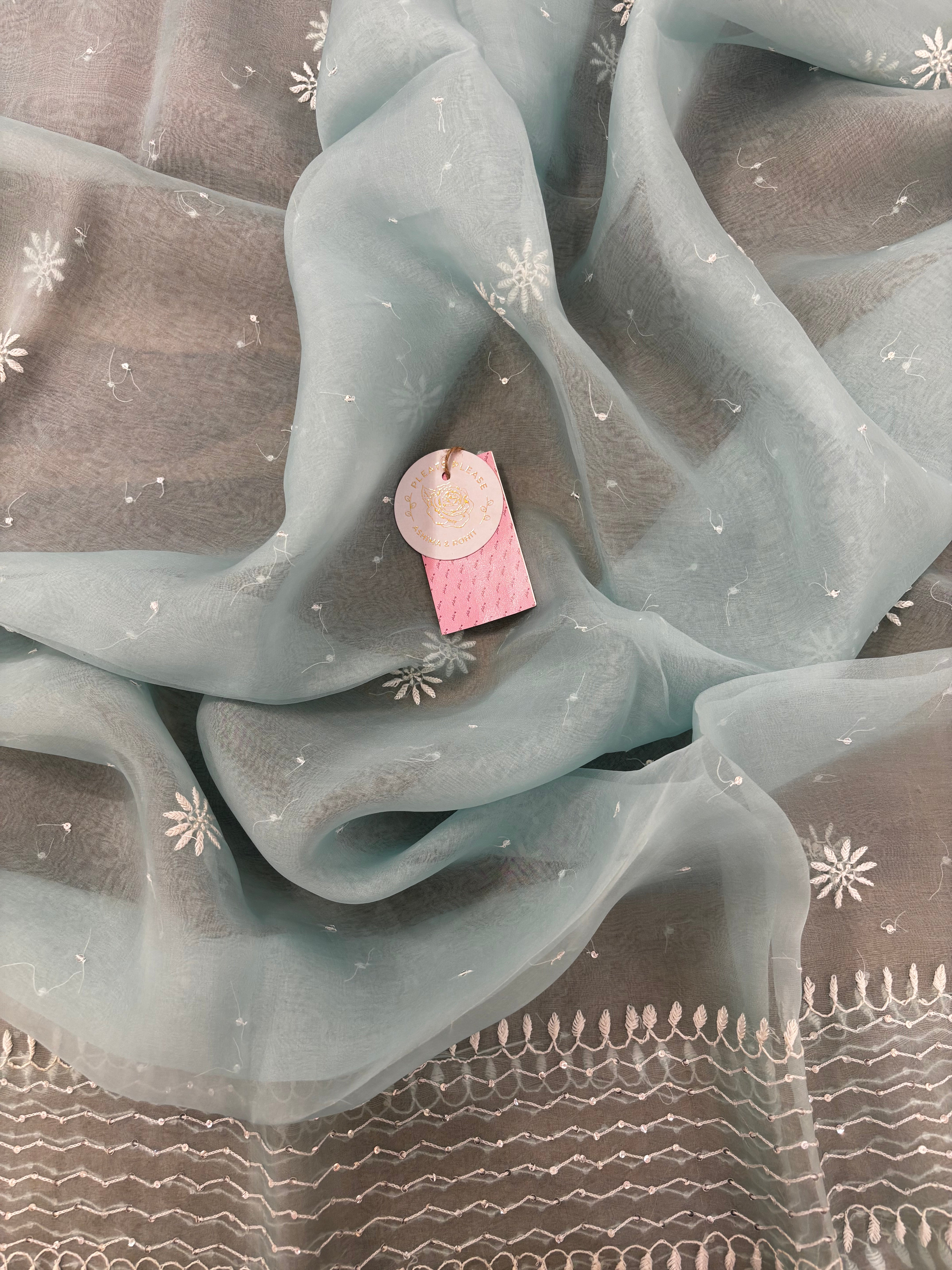 Mint Green Pure Organza Chikankari Kurta & Dupatta - Pleats PleaseChikankari