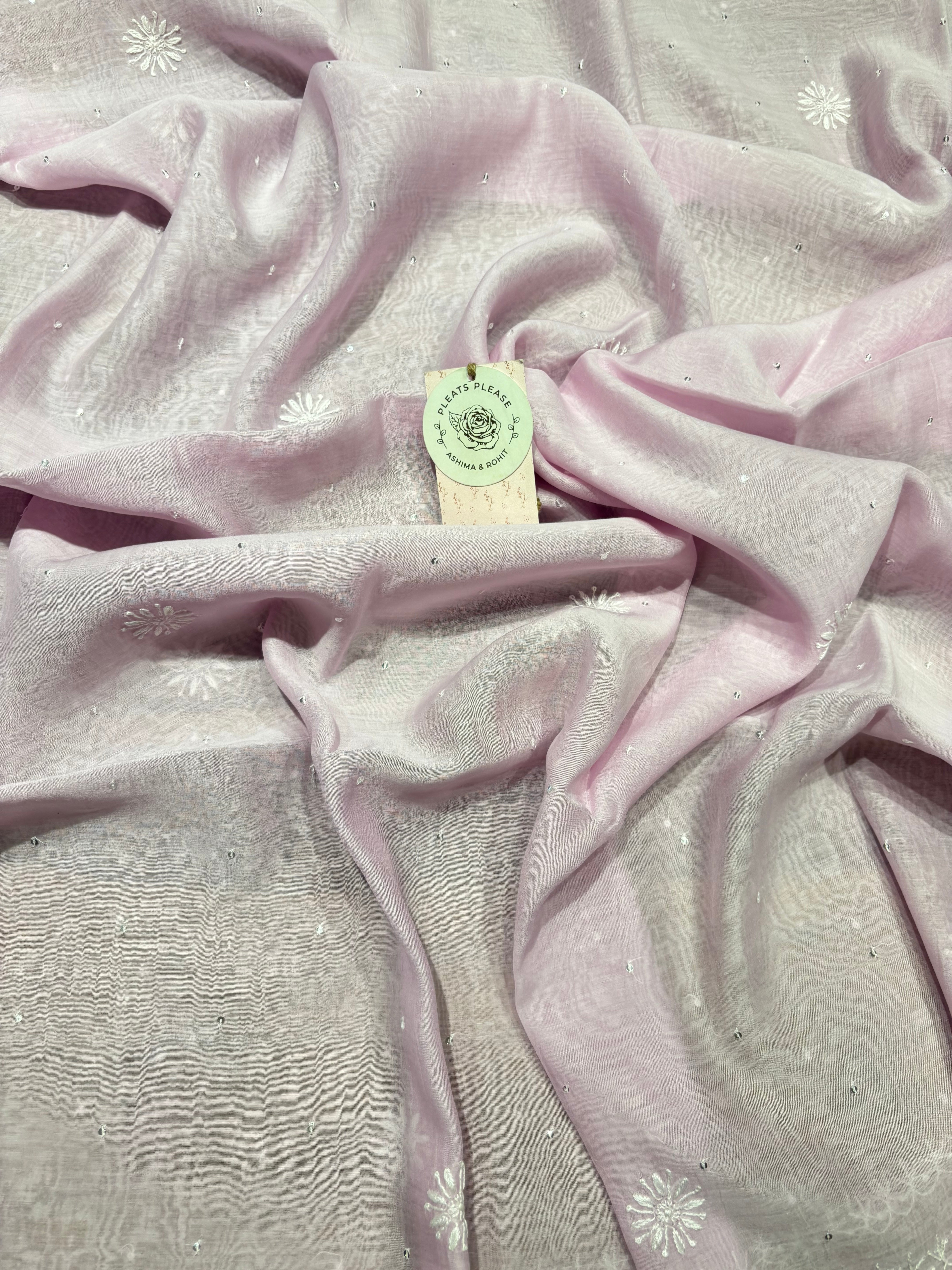 Lilac Chanderi Mul Chikankari Kurta and Dupatta Set