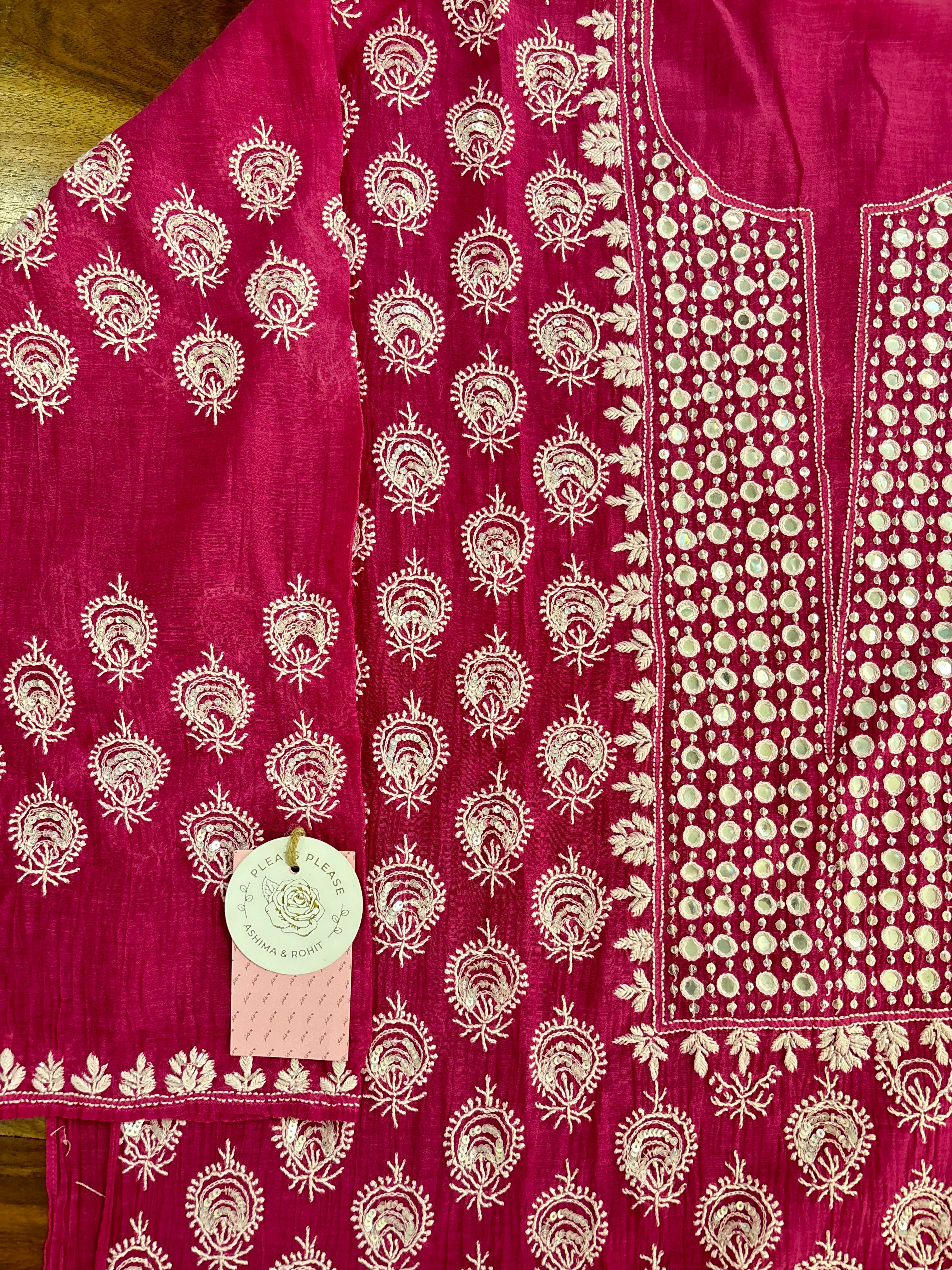 Magenta Chanderi Mul Chikankari Kurta & Dupatta