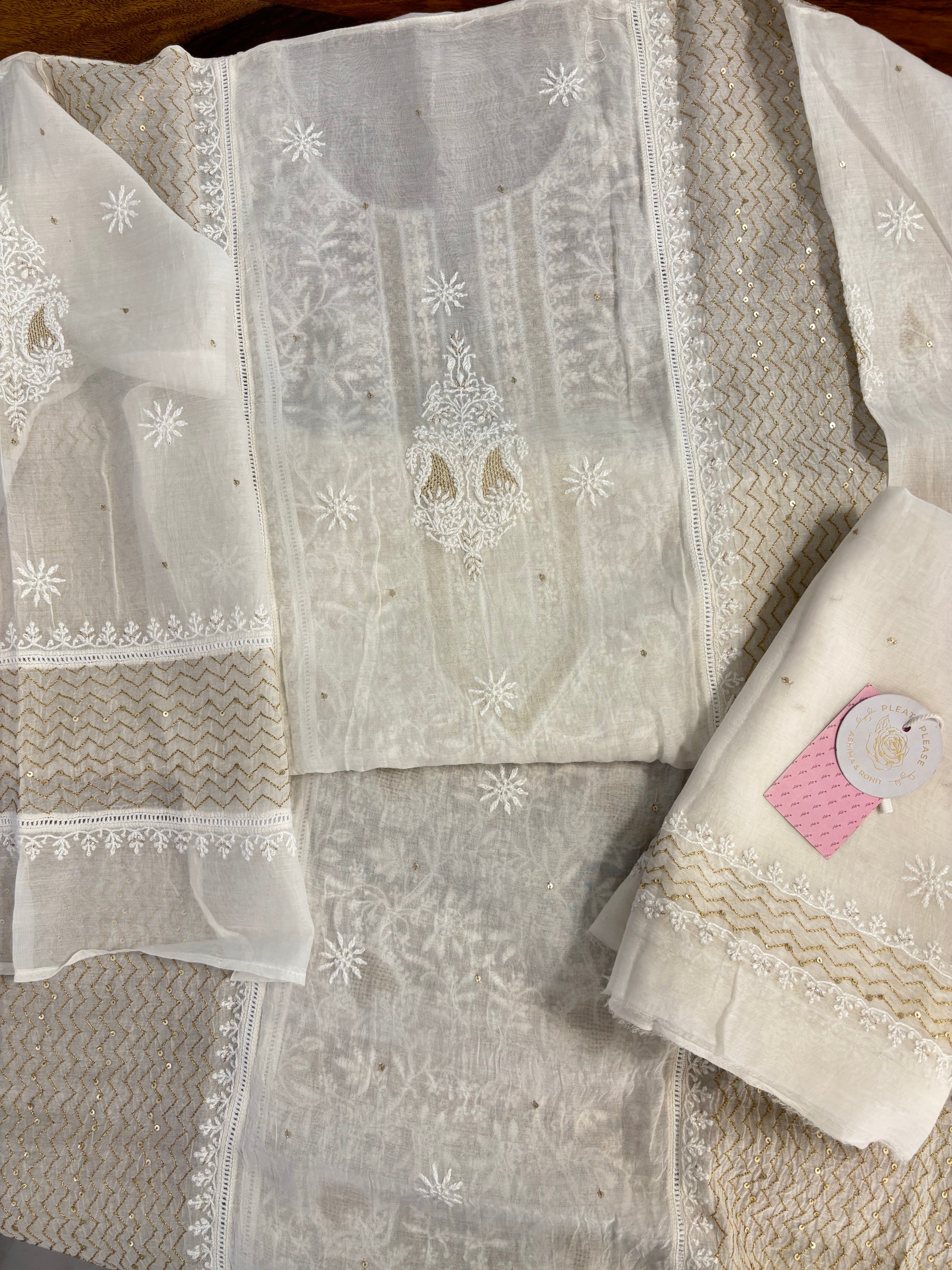 Dyeable Chanderi Mul Chikankari Kurta & Dupatta