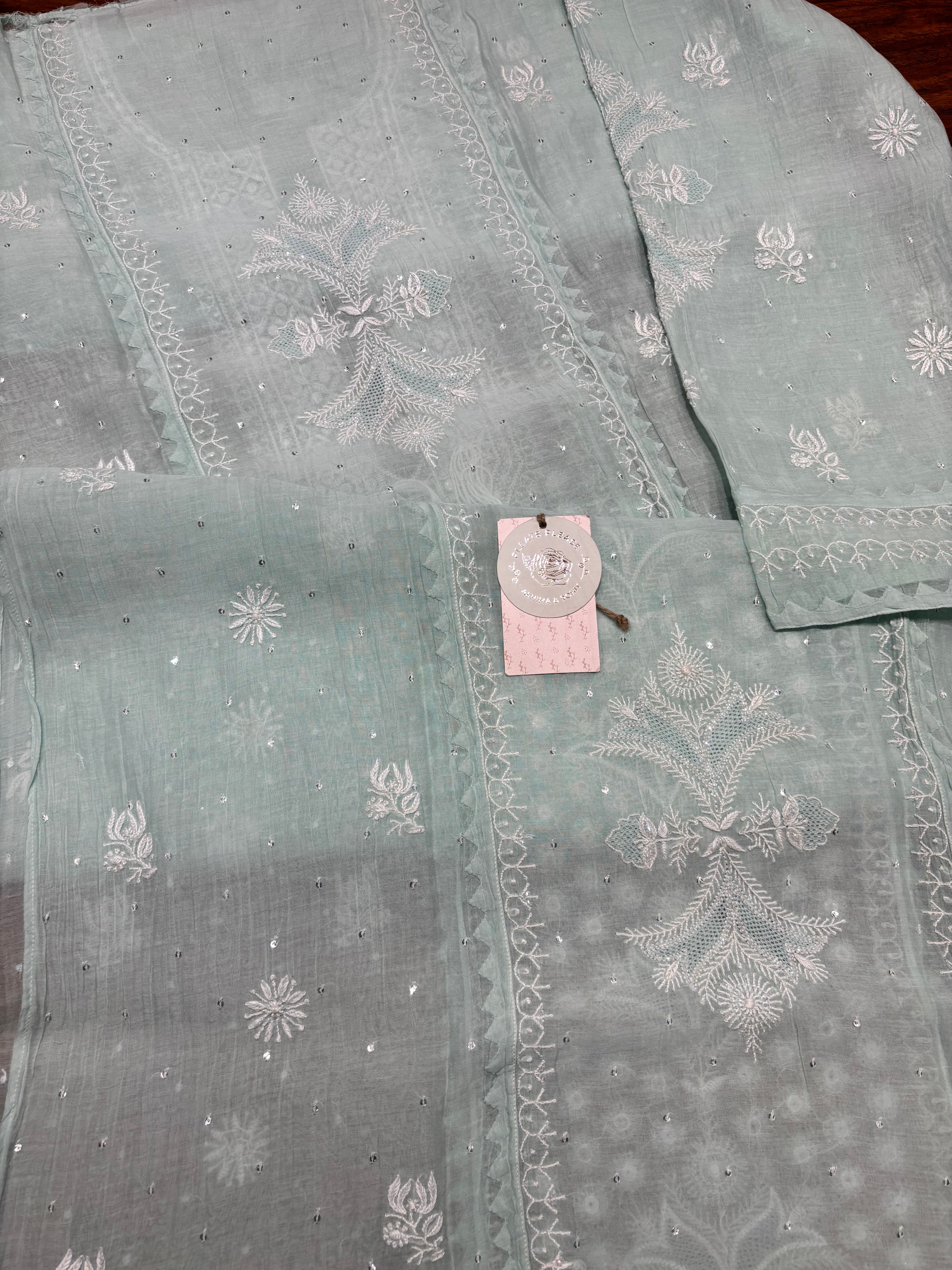 Mint Green Chanderi Mul Chikankari Kurta and Dupatta Set