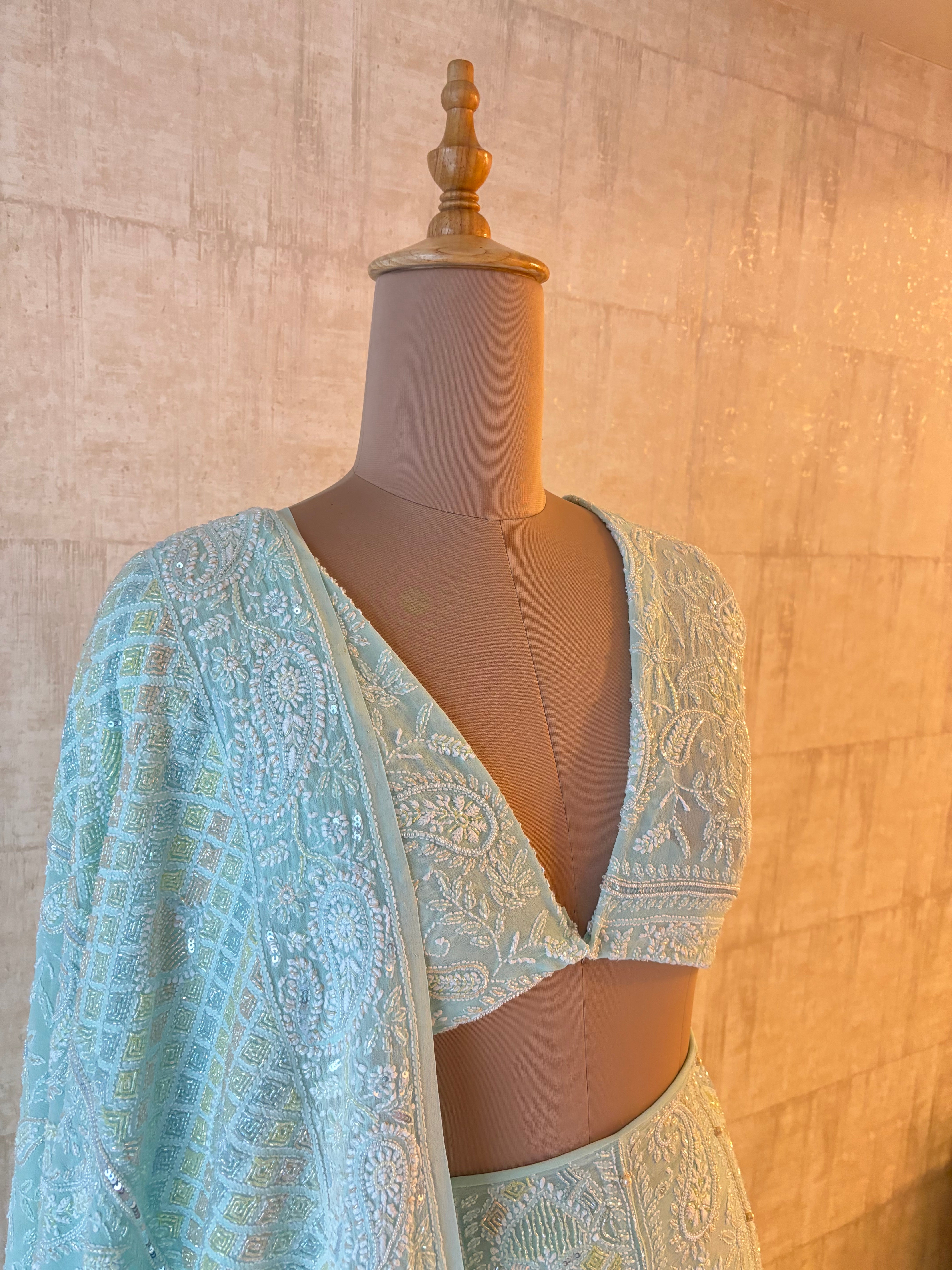 Sea Foam Pure & Premium Georgette Chikankari Lehenga & Dupatta Set