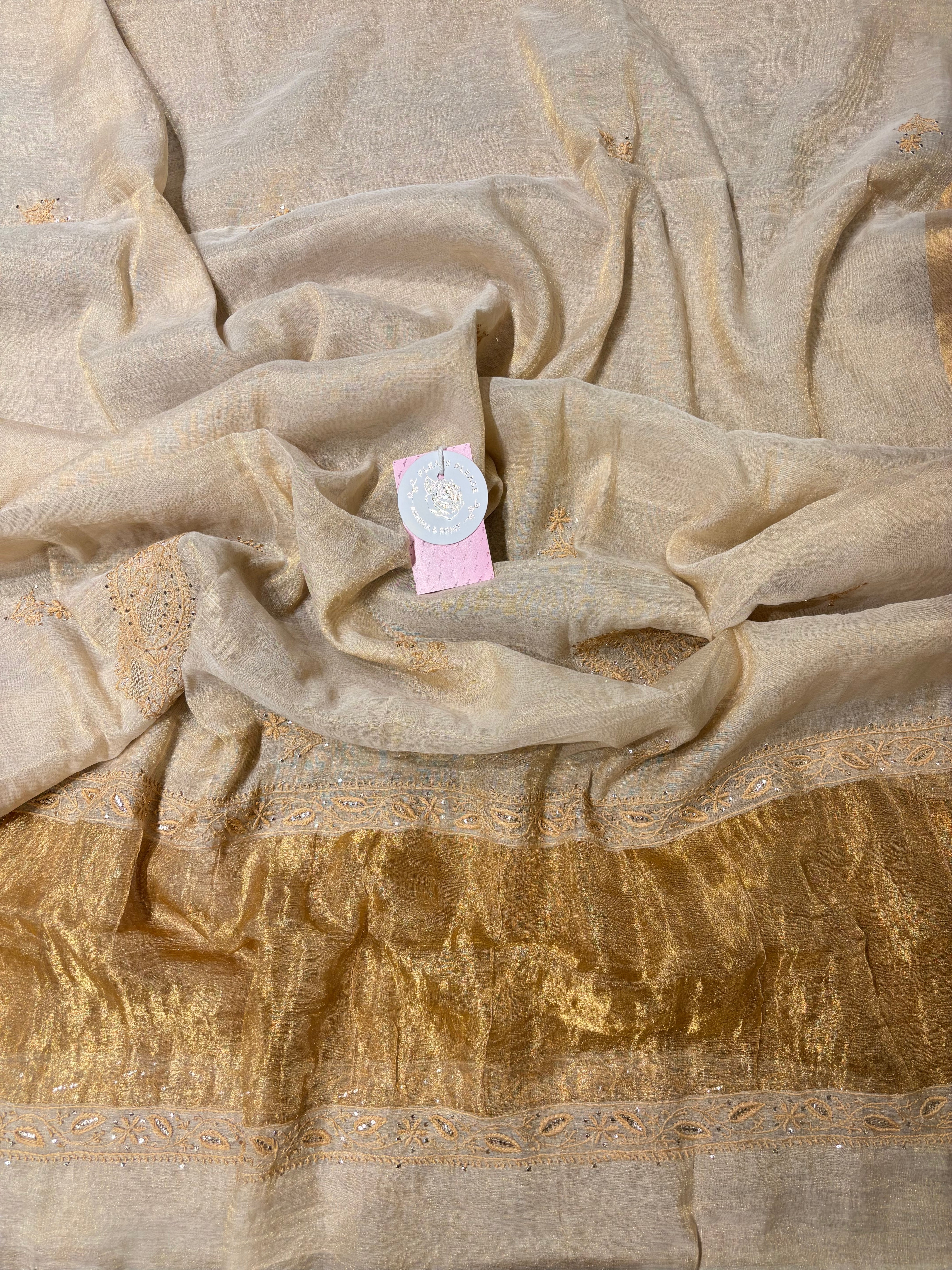 Dyeable Pure Tissue Chikankari A-Line Anarkali & Dupatta