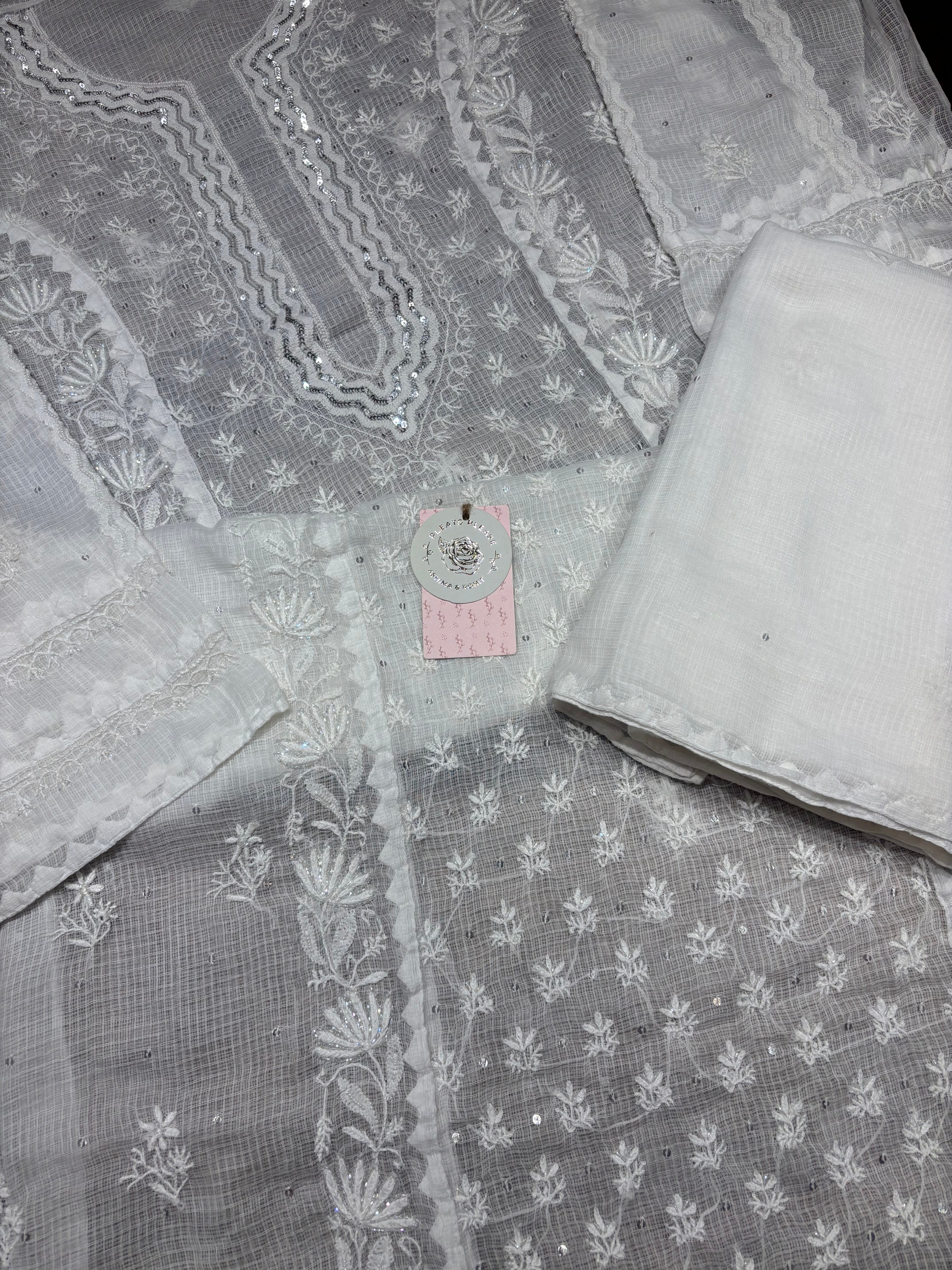 Dyeable kota Chikankari kurta and Dupatta Set