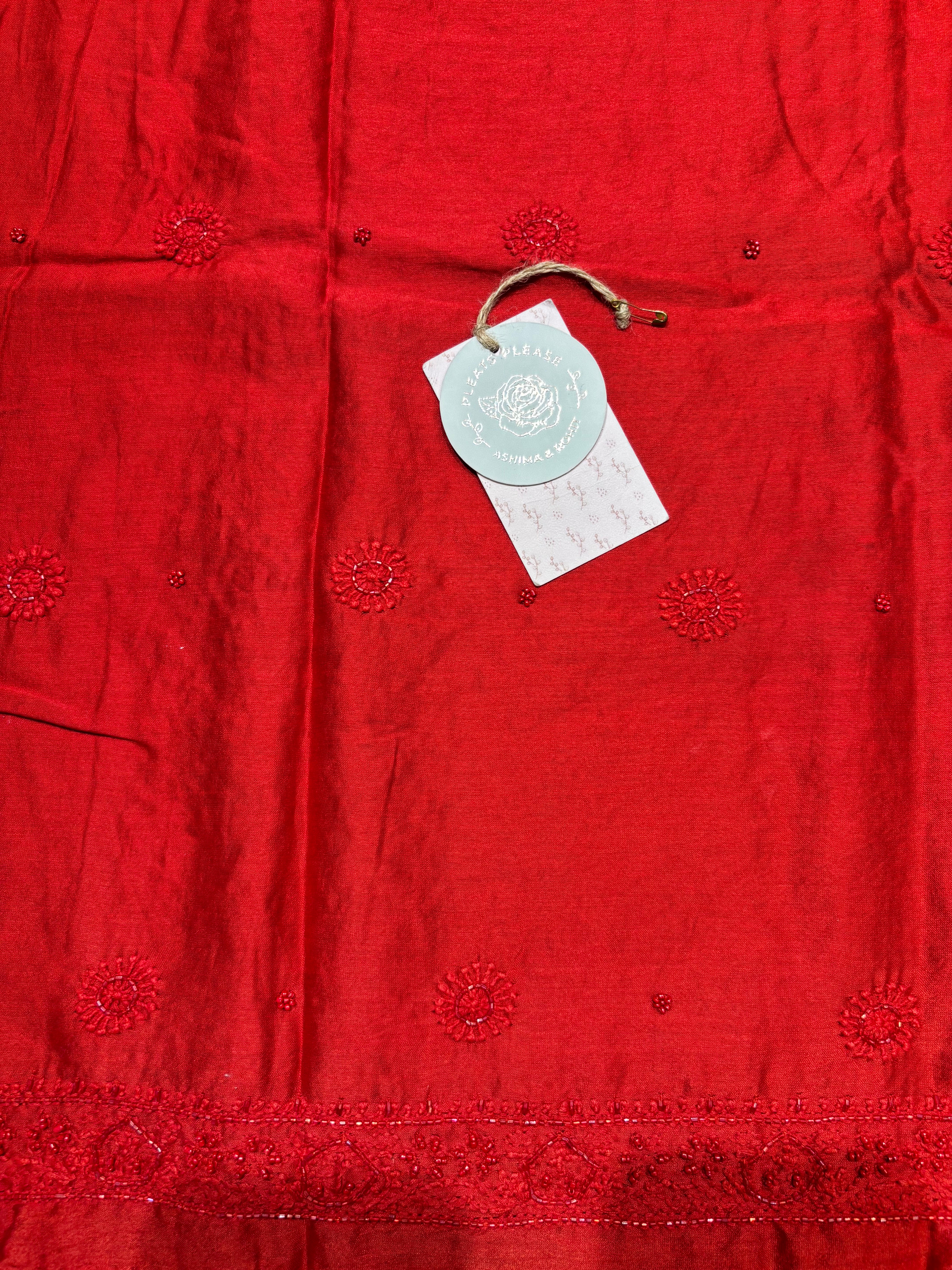 Red Chanderi Silk Chikankari Men’s Kurta Fabric