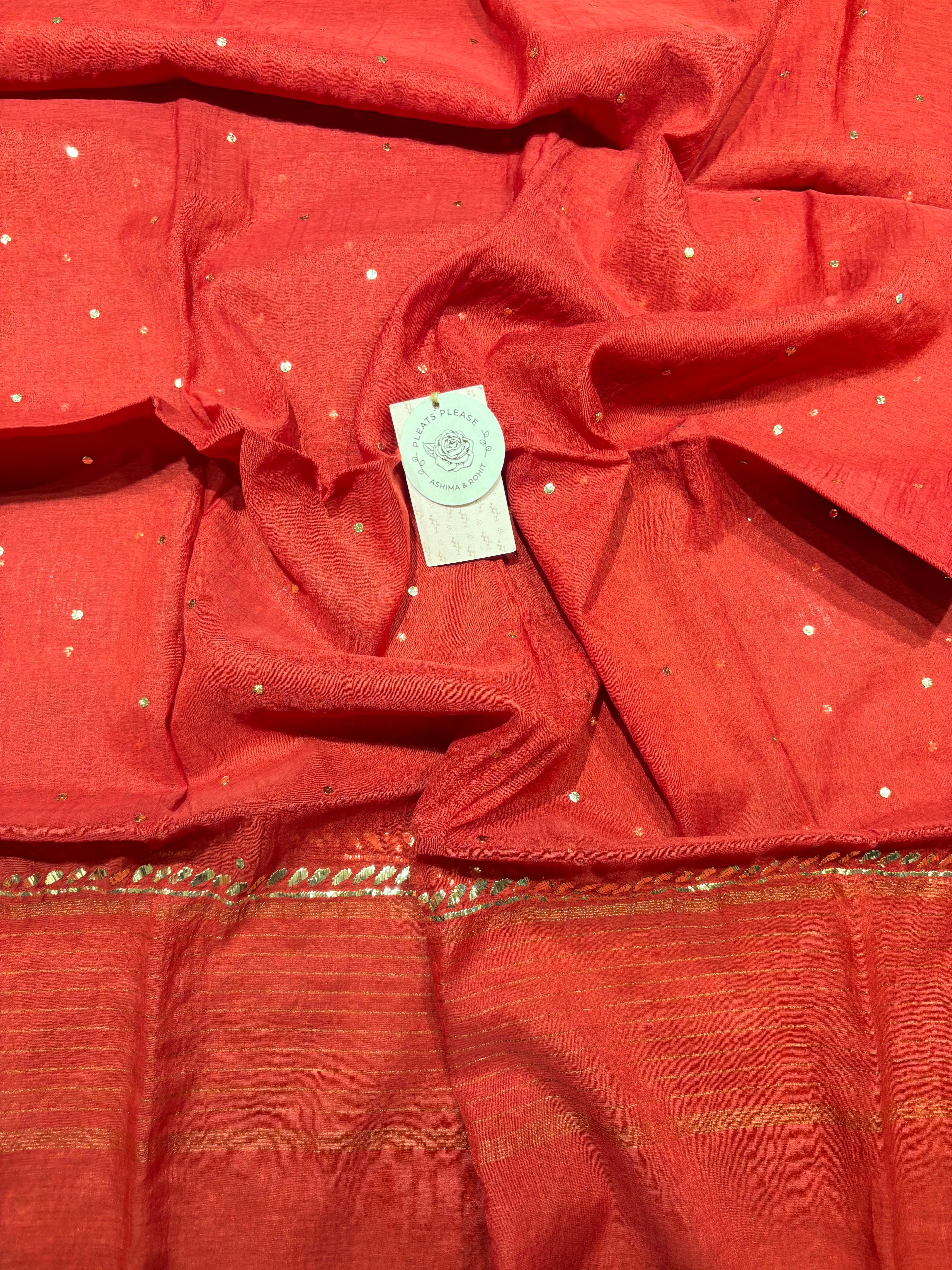 Red Chanderi Mul Mukaish Tunic Kurta and Dupatta Set