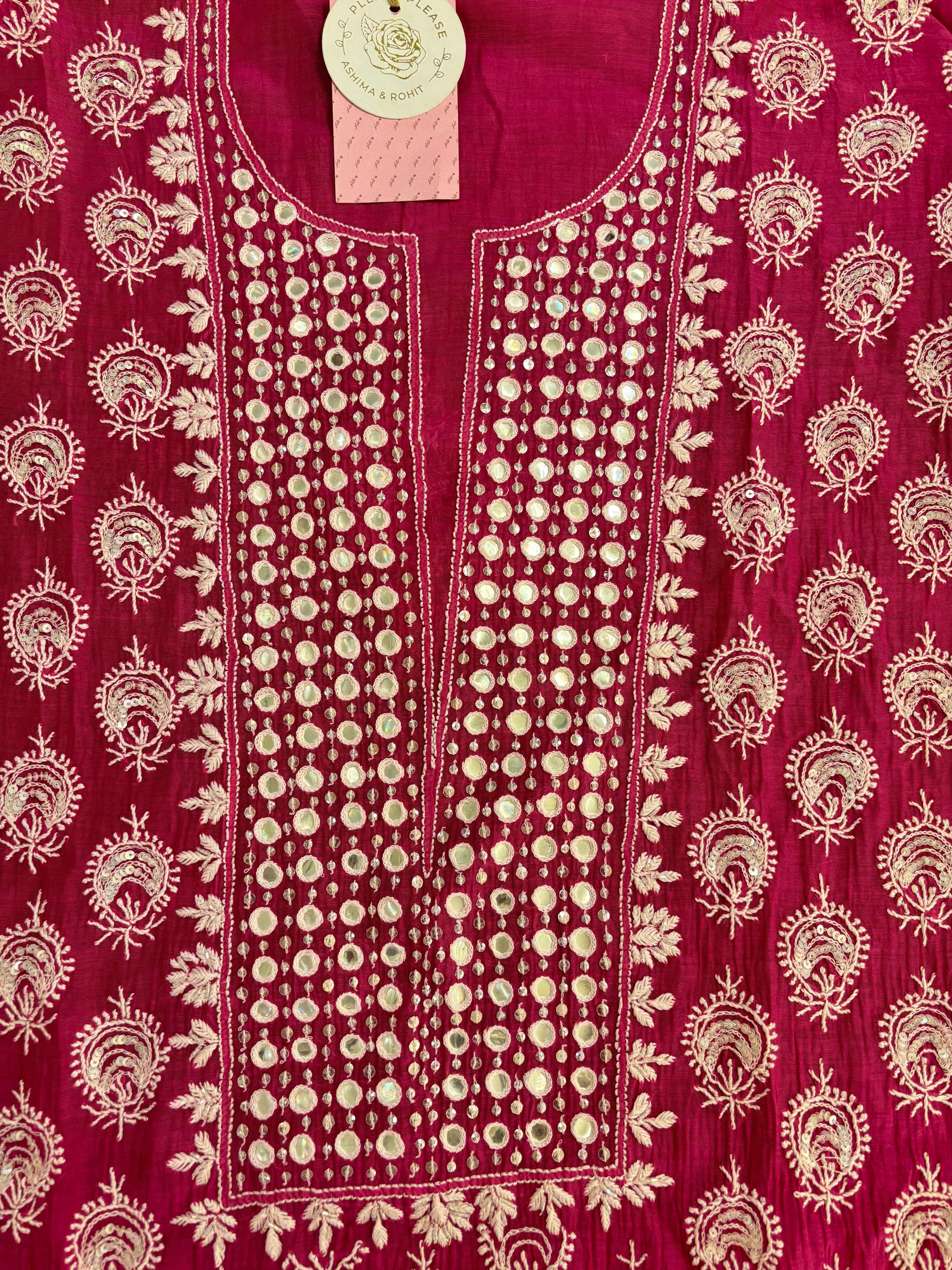 Magenta Chanderi Mul Chikankari Kurta & Dupatta