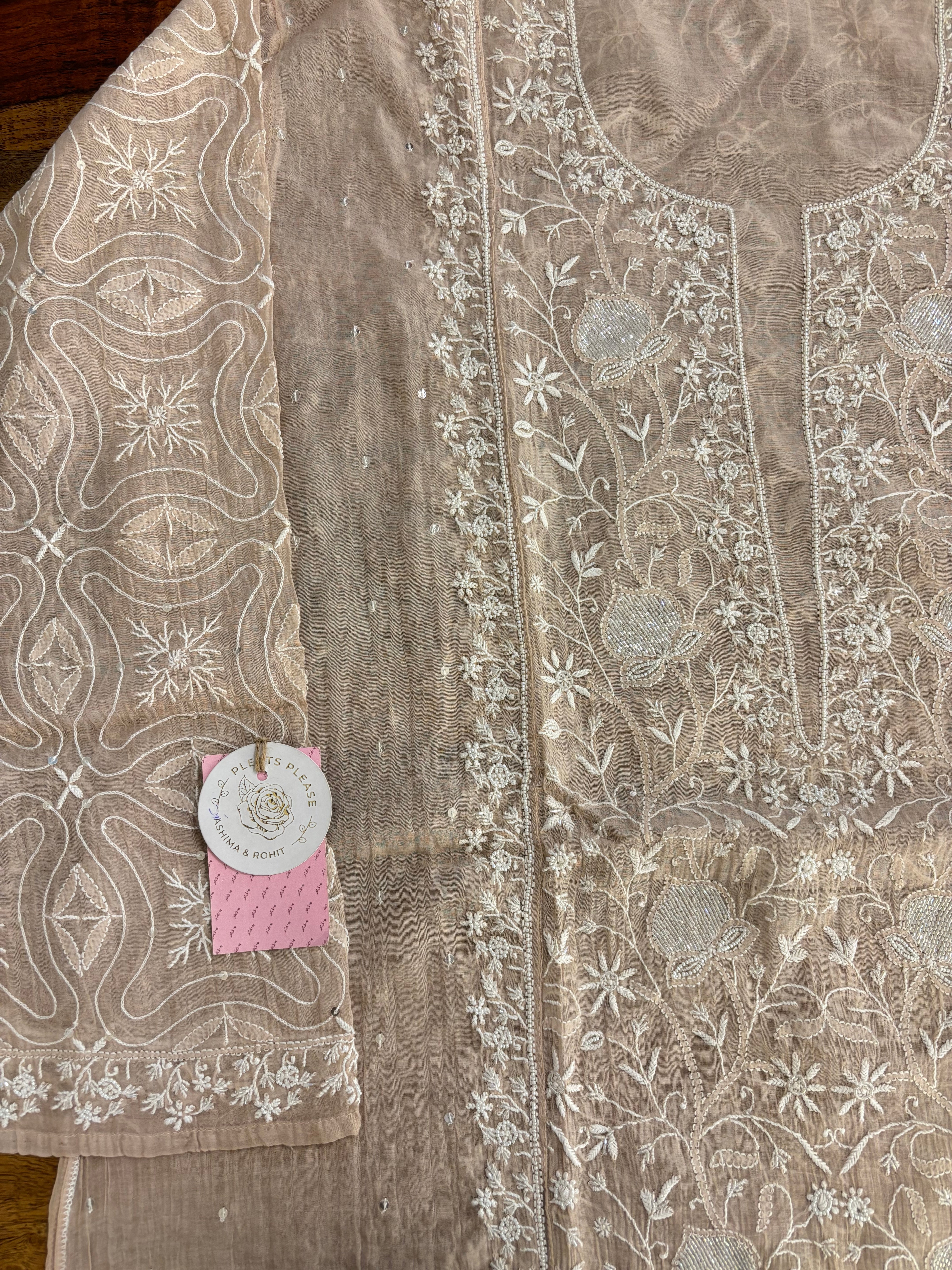 Pastel Peach Chanderi Mul Chikankari Kurta & Dupatta