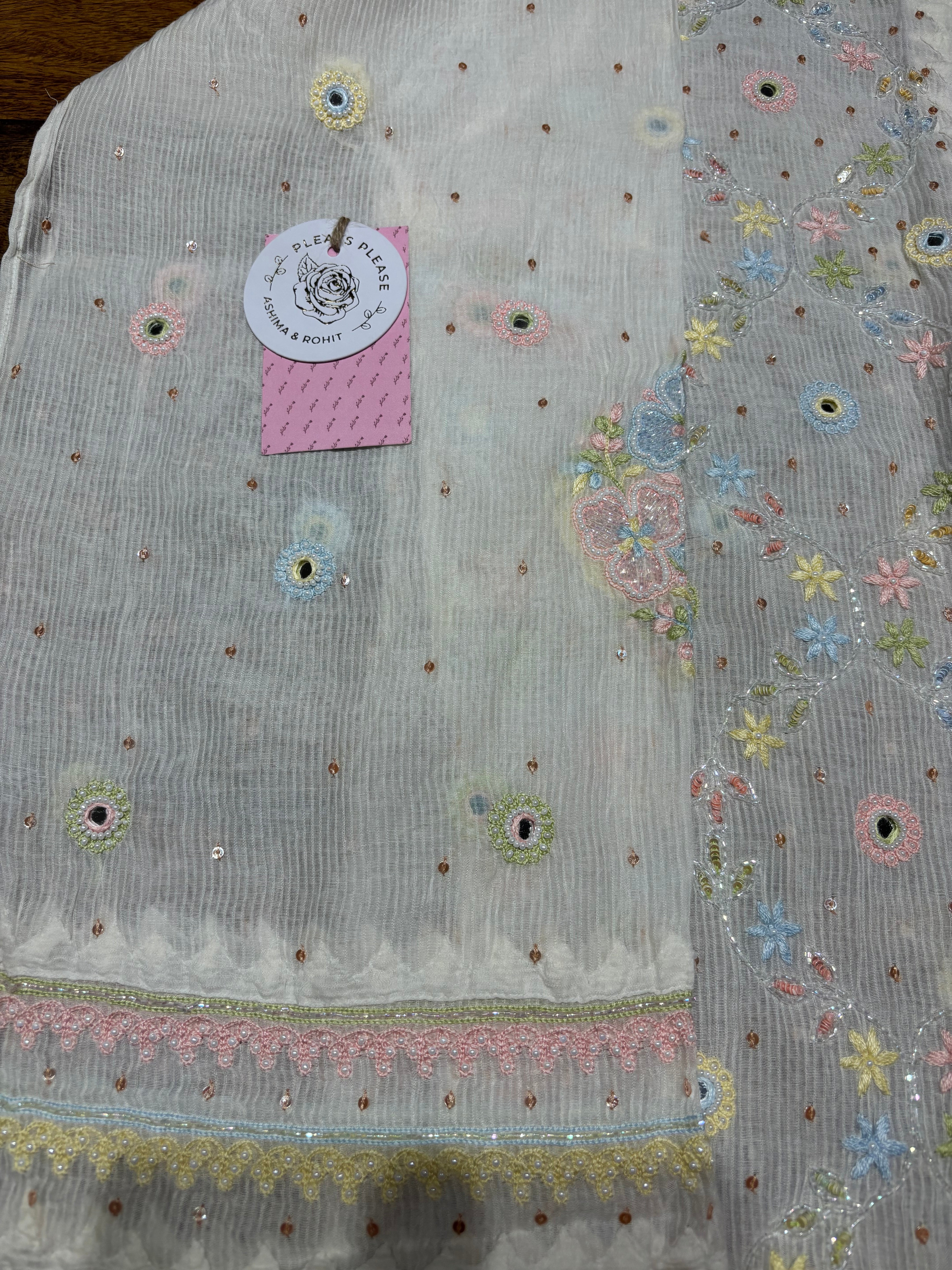 Dyeable Chanderi Maheshwari Multicolour Chikankari Kurta & Dupatta Set - Pleats PleaseChikankari