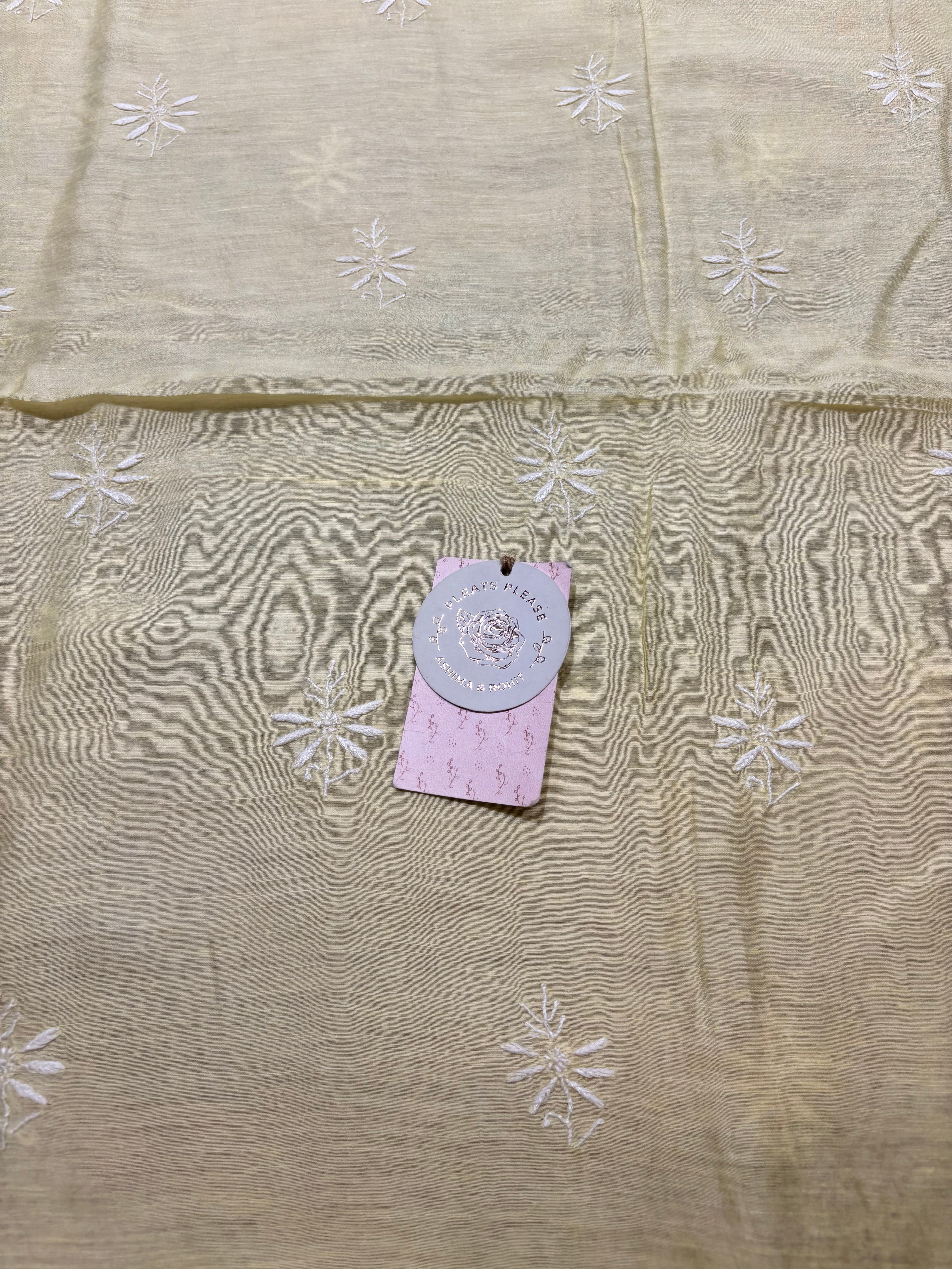 Lemon Yellow Linen Chikankari Men’s Kurta Fabric