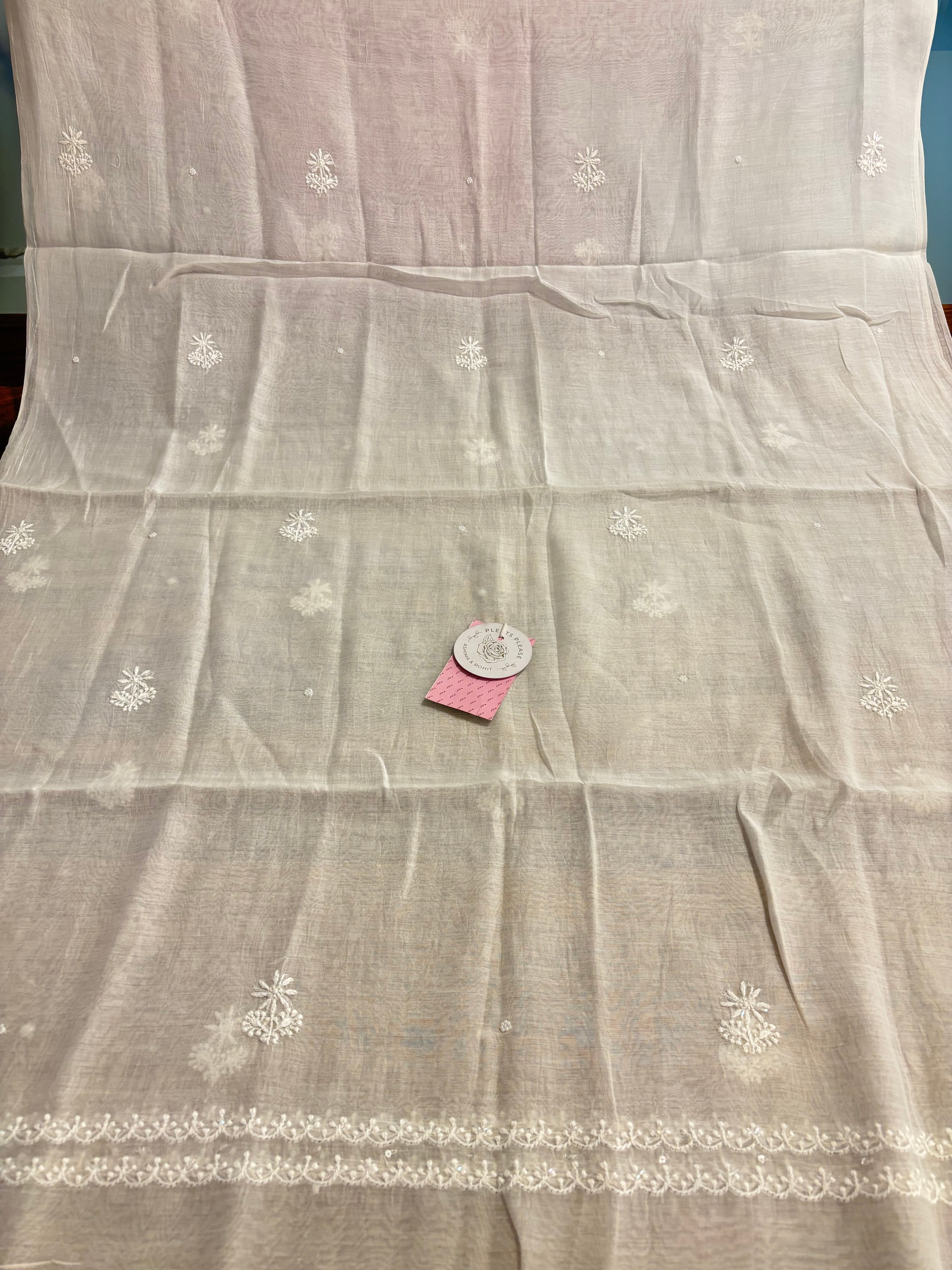 Dyeable Chanderi Mul Chikankari Kurta & Dupatta With Banarasi Weave