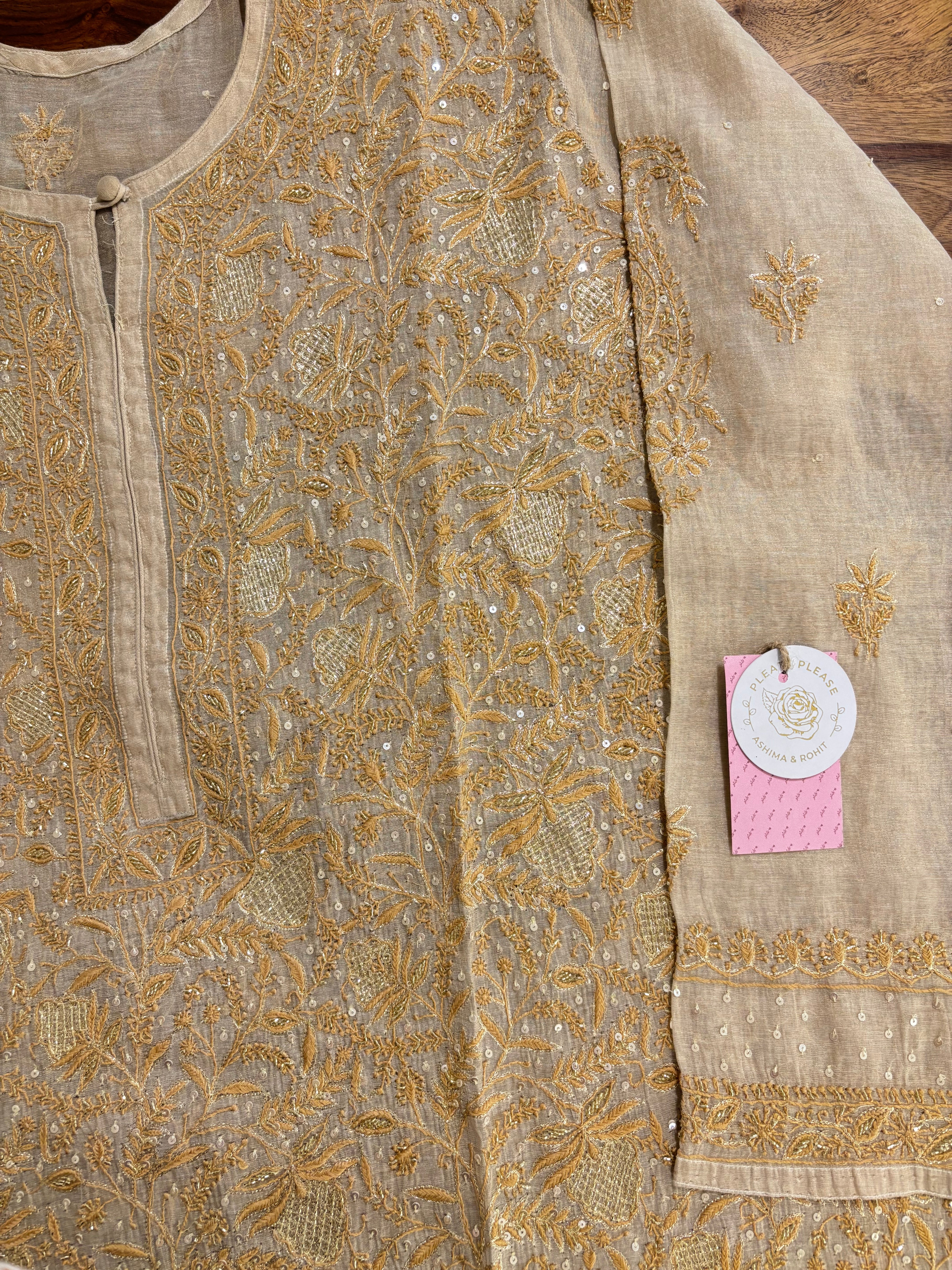 Dyeable Pure Tissue Heavy Jaal Chikankari Kurta & Dupatta