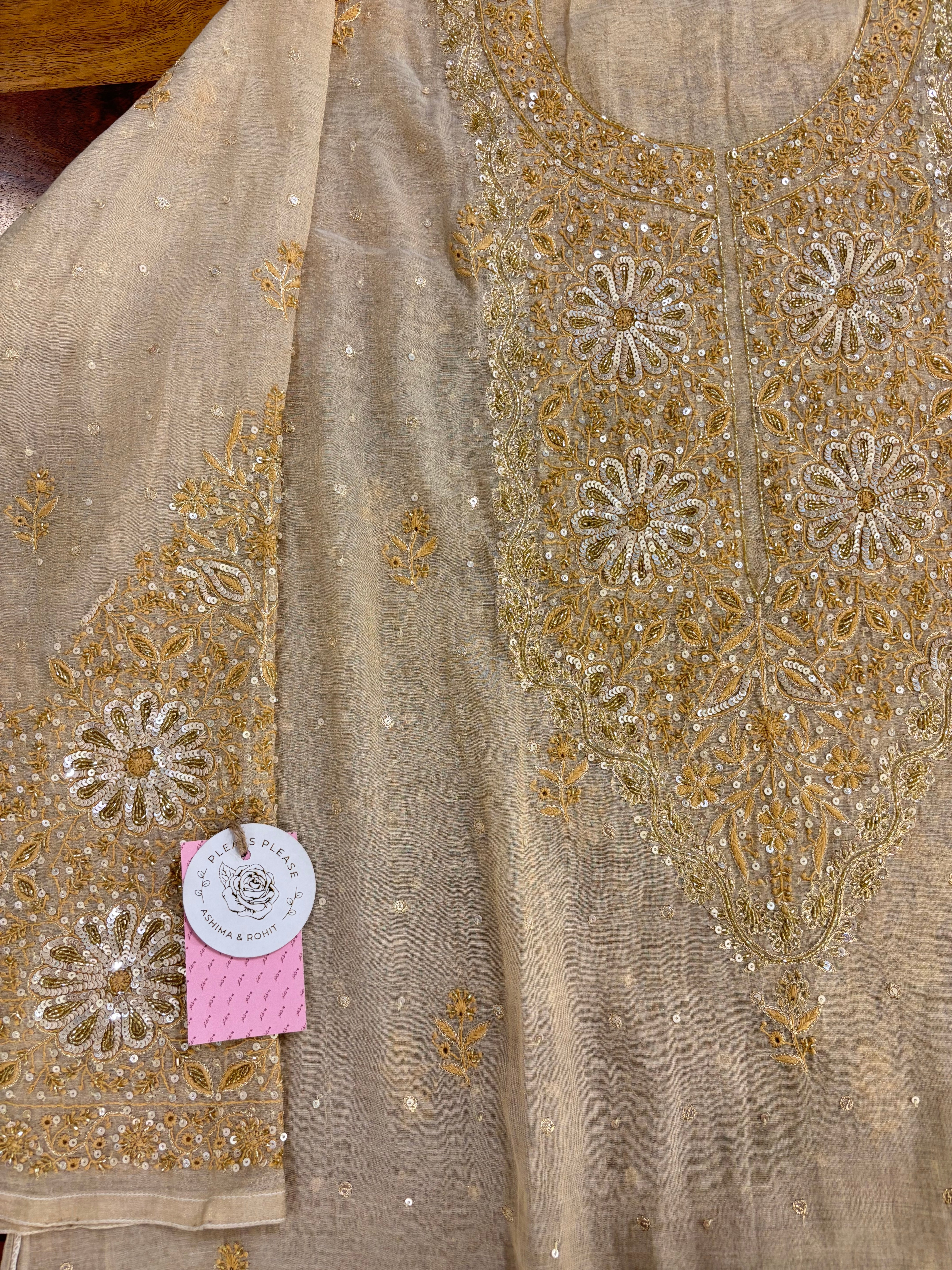Dyeable Pure & Premium Tissue Heavy Neckline Chikankari Kurta & Dupatta