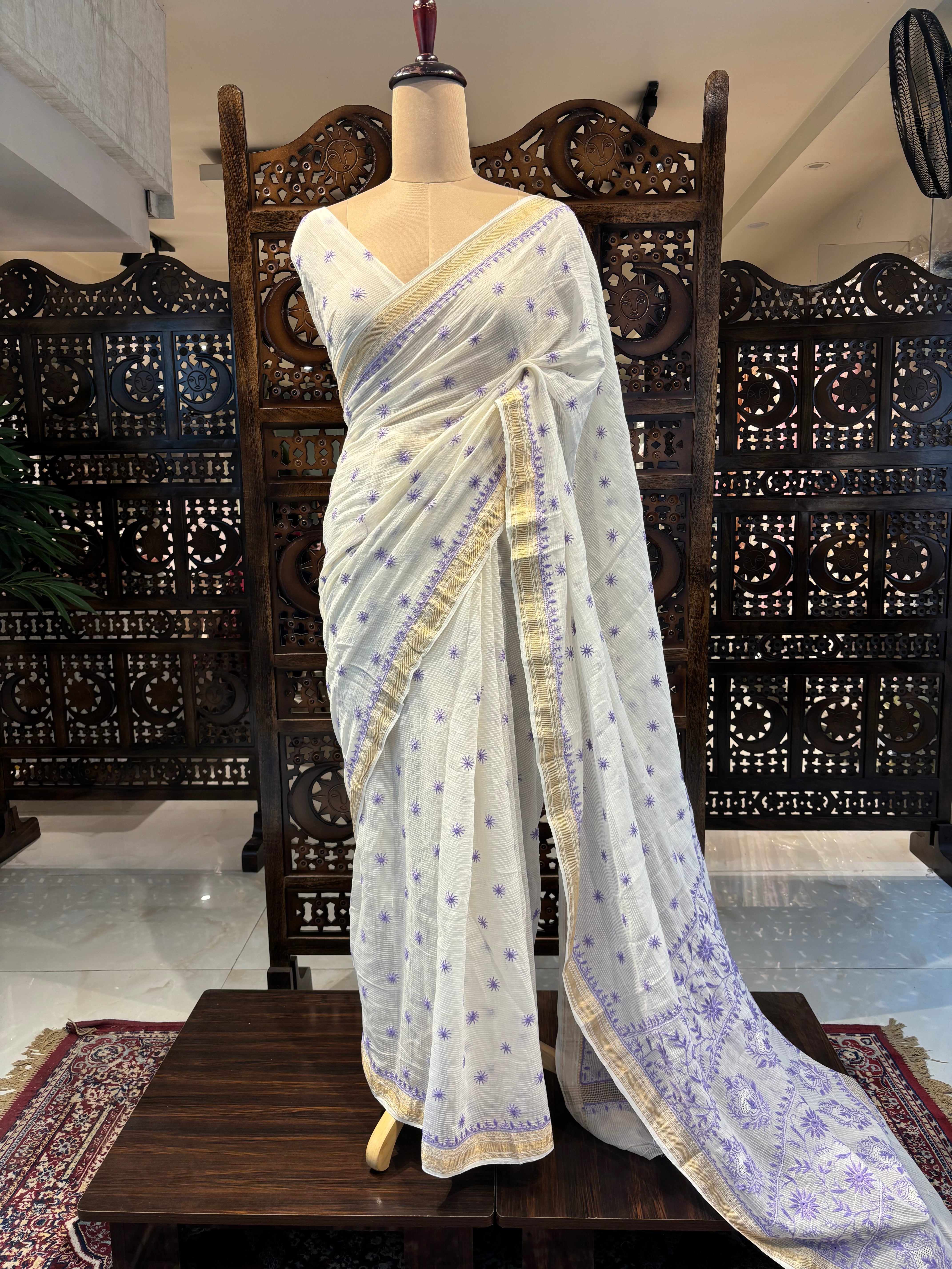 Dyeable Pure Chanderi Maheshwari Chikankari Saree