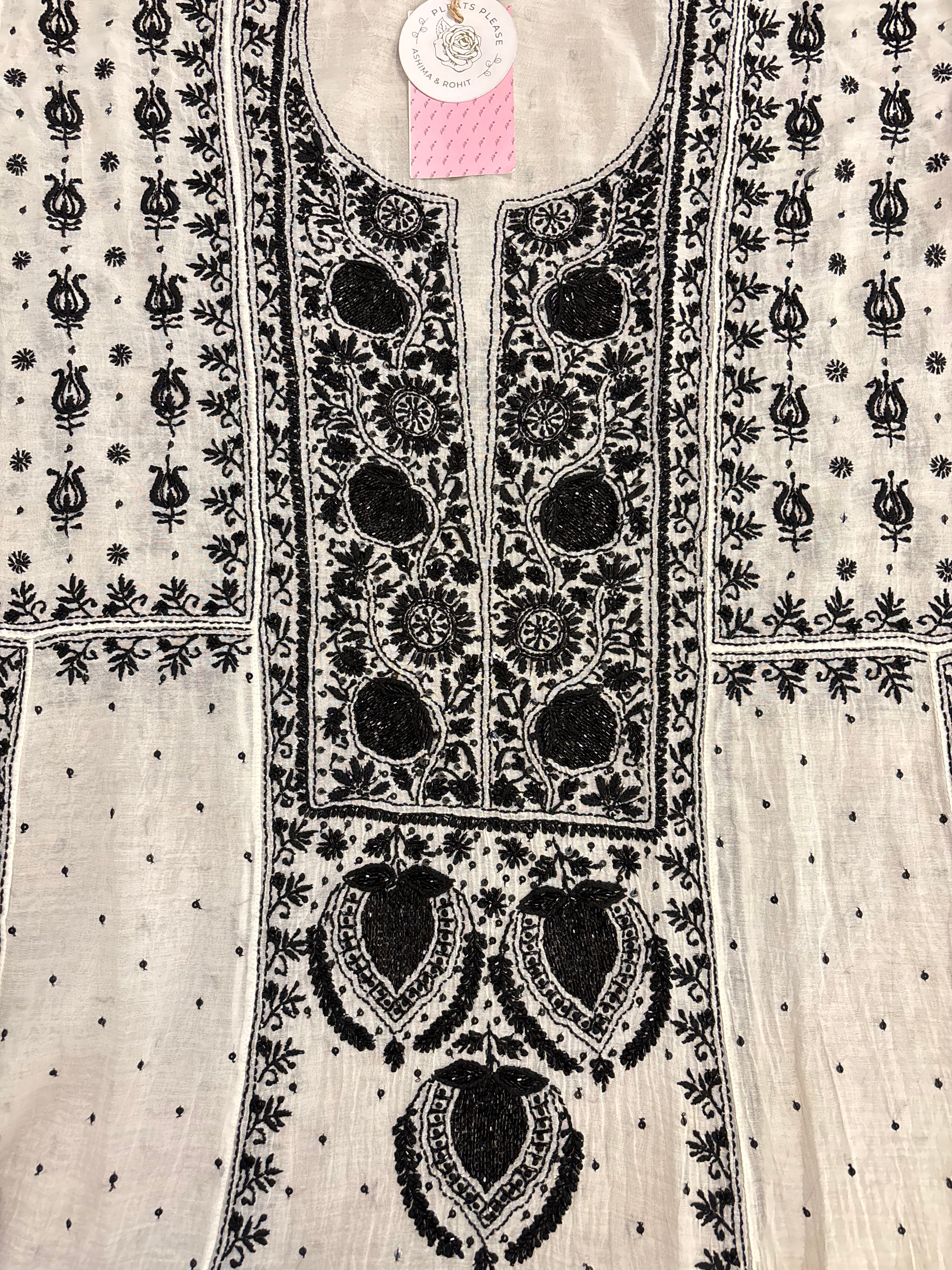 Dyeable Chanderi Black & White A-Line Kurta & Dupatta Set